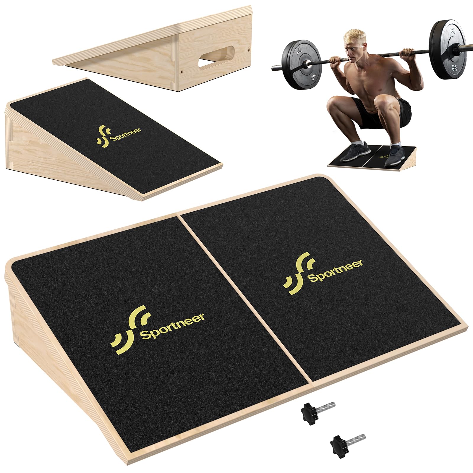 Sportneer Wadendehner Schrägbrett 540 KG – 15° / 20° Slant Board für Knieretter, Squat Wedge, Krafttraining & Balance Board Training – Rutschfestes Holz Stretch Board für Zuhause