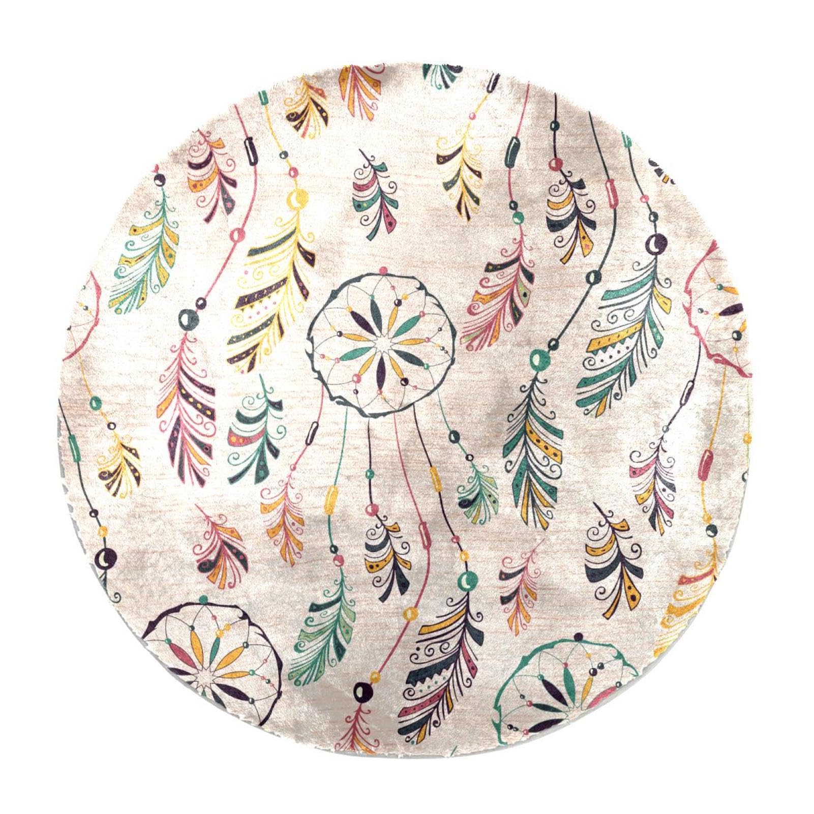 Flauschiger, weicher Teppich für Wohnzimmer, Schlafzimmer, Traumfänger, Feder, rutschfest, zottelig, waschbar, Teppich für Schlafzimmer, Spielbereich, Kinderzimmer, dekorativ, 80 cm