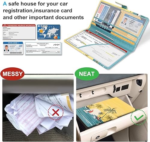 Miniatura 5 de DMLuna Soporte para registro y seguro de automóvil, organizador de cuero para documentos de documentos, accesorios para compartimento de camión para