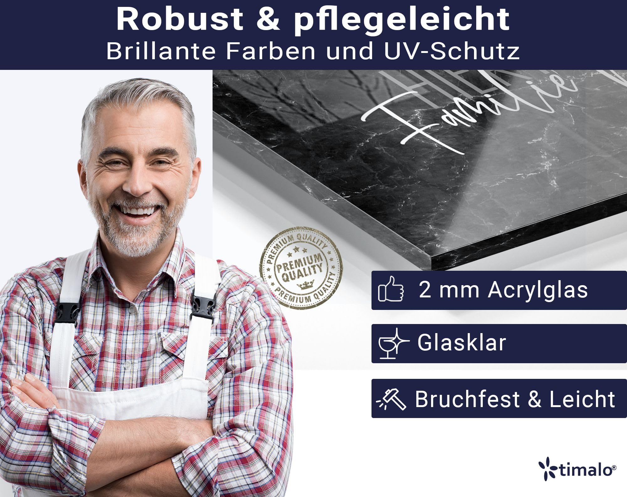 timalo Herd Spritzschutz Wand Spüle, Küche Küchenrückwand Glasoptik | Acryl Glas 2mm | Glasrückwand Acrylglas - personalisiert mit Namen - Rückwandschutz Platte | 80x50cm Marmor schwarz