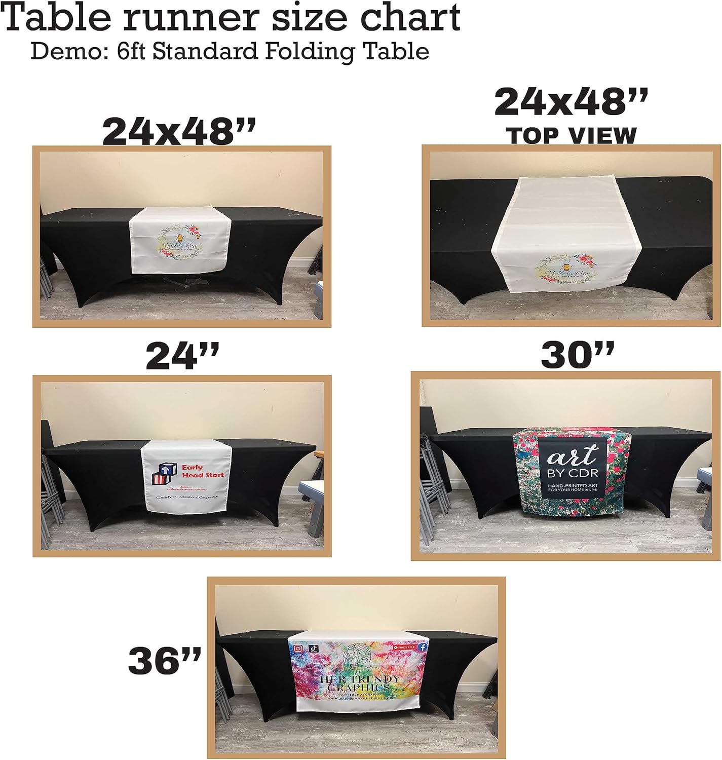 Custom Table Runner with Business Logo Text Multiple sizes Personalized Logo Table Runner for Business Vendors Custom Craft Show (36x60 Inches recommend for 8ft table)