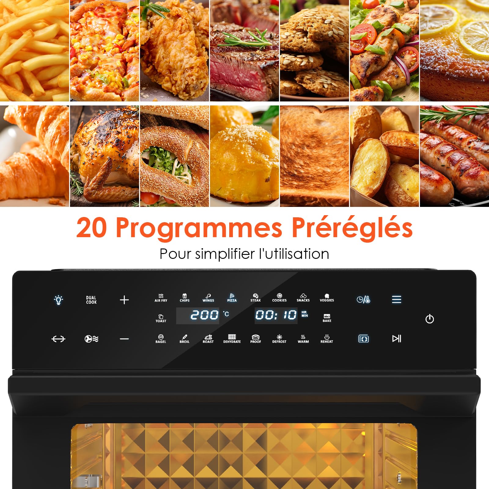 LLIVEKIT 30L Friteuse sans Huile avec Tournante Rôtissoire, 9 Accessoires | Air Fryer XXL 20 Programmes, Friteuse sans Huile avec Écran Tactile LED, Mini Four avce Livre de Recettes, 80°C-230°C
