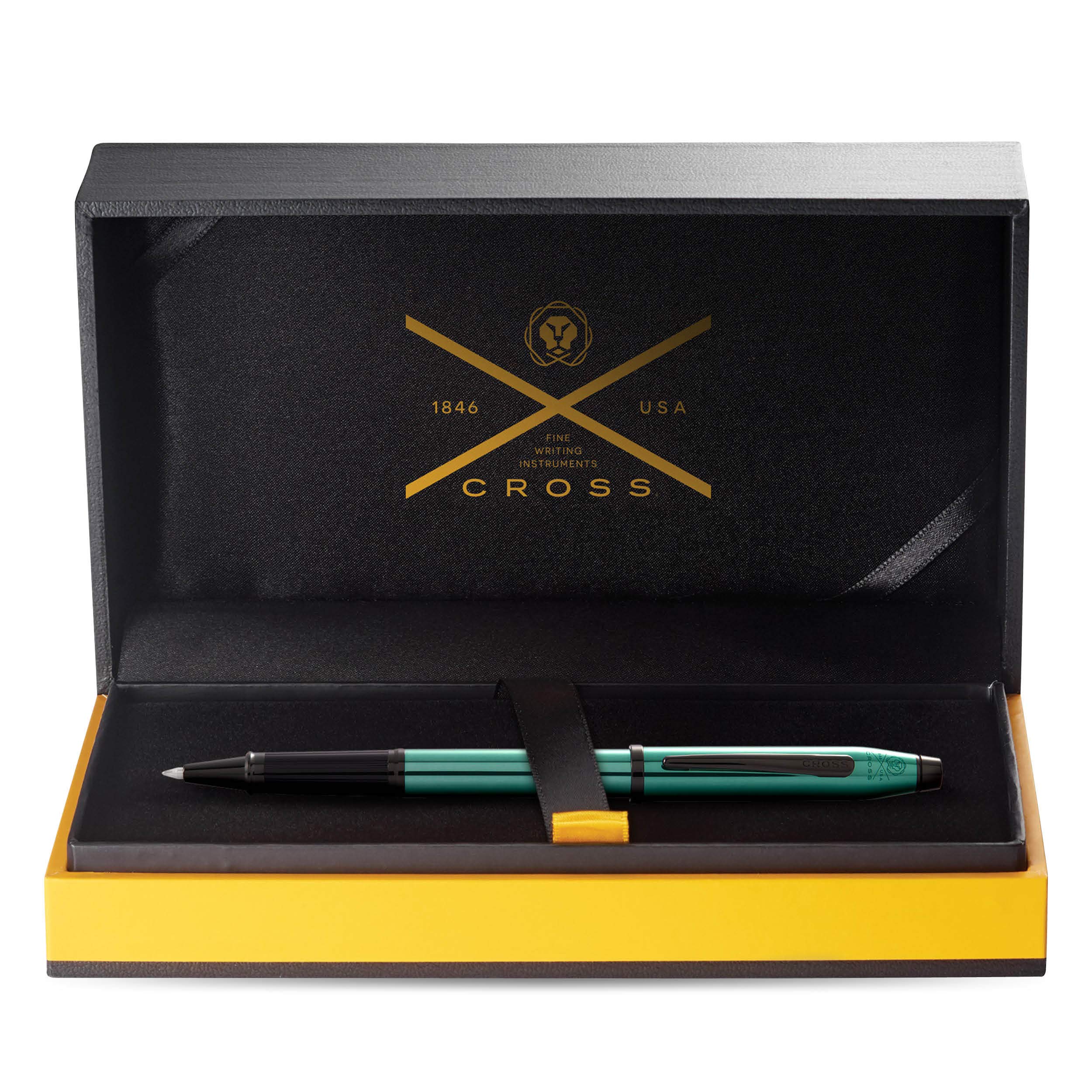 Cross Century II Tintenroller (Strichstäke M, Schreibfarbe: schwarz, inkl. Premium Geschenkbox) Transluzent Grünlack/Schwarz