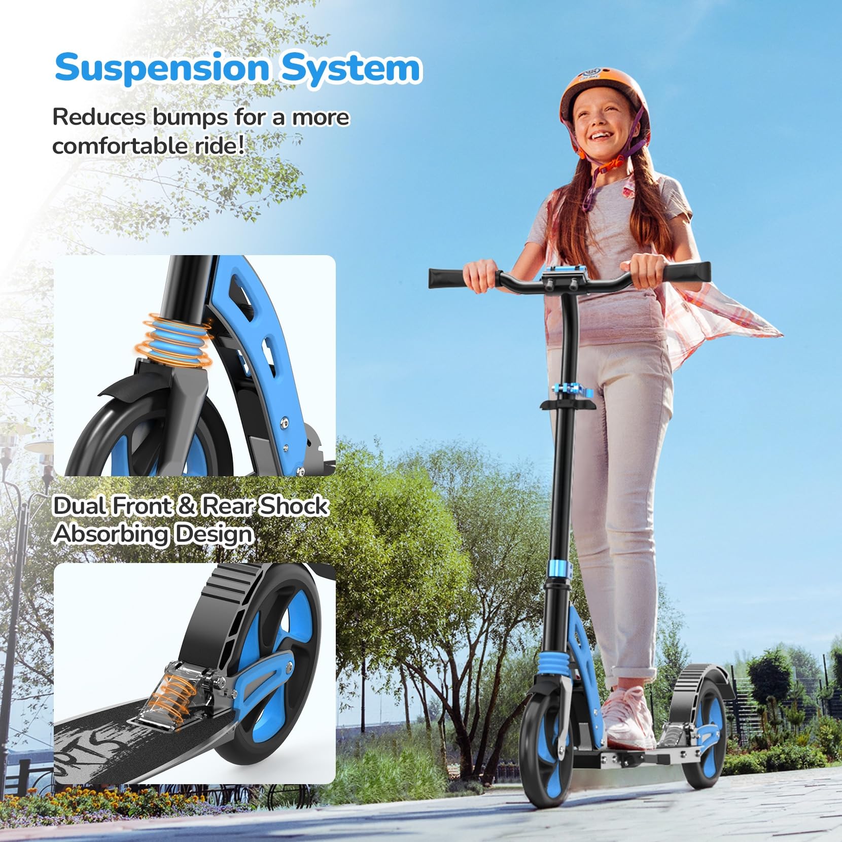 Roller Kinder 6 7 8 9 10+Jahre,Aluminium Scooter,Cityroller Doppeltes Federungssystem,Höhenverstellbar&Klappbar Tretroller,Kickscooter bis100kg Belastbar für Kinder/Jugendliche & Erwachsene
