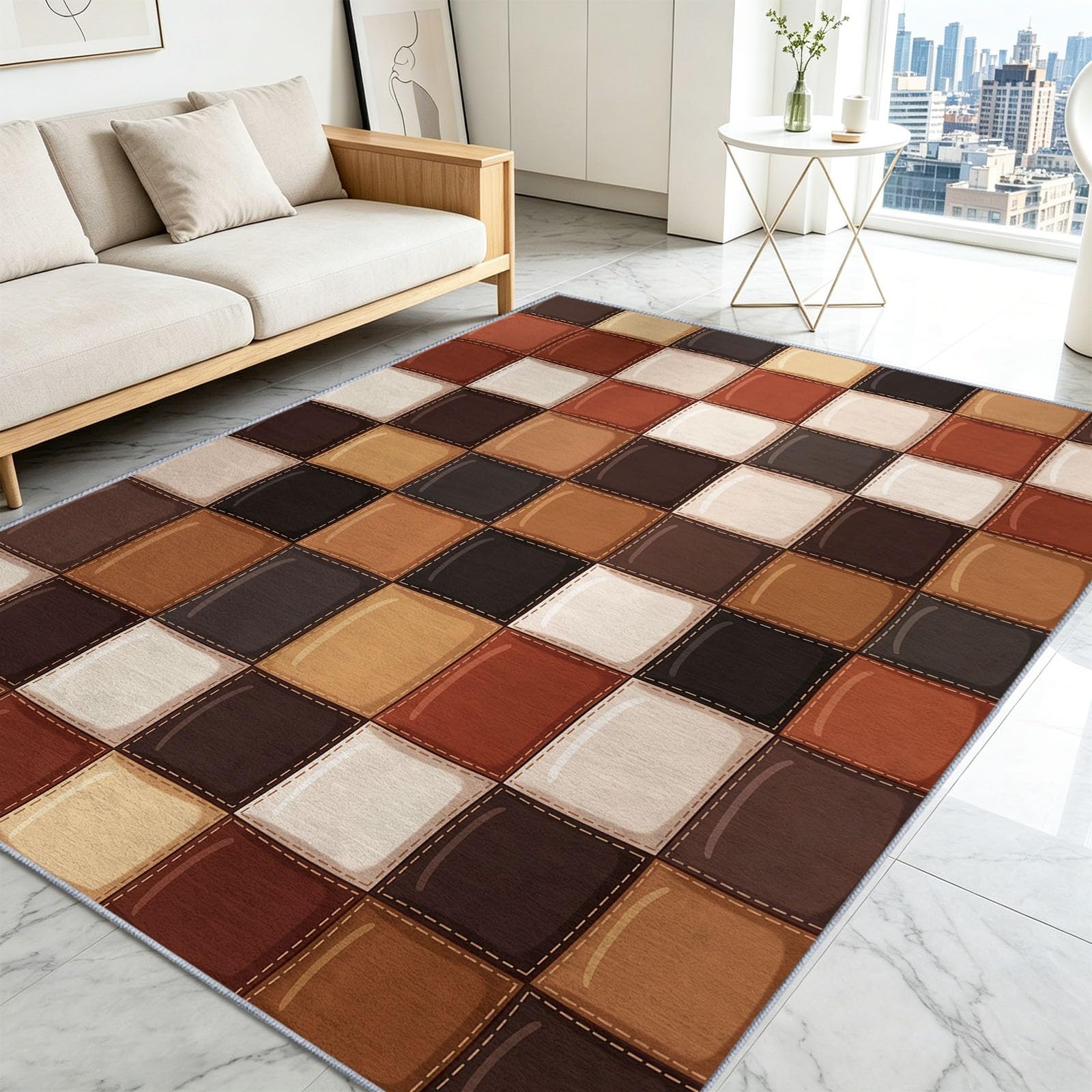 Tappeto in stile retrò per soggiorno, 120 x 170 cm, a scacchiera, per camera da letto, morbido, a pelo corto, antiscivolo, classico, per sala da pranzo, ufficio, cucina, cameretta dei bambini
