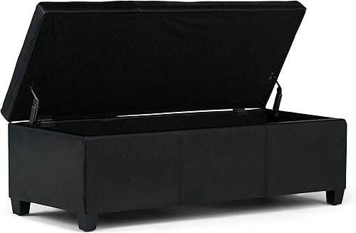 Miniatura 90 de Otomana rectangular de almacenamiento de cuero sintético Simpli Home Avalon., Madera, Gris pizarra Pizarra gris,Crema Satinado,Tanners Marrón,Negro