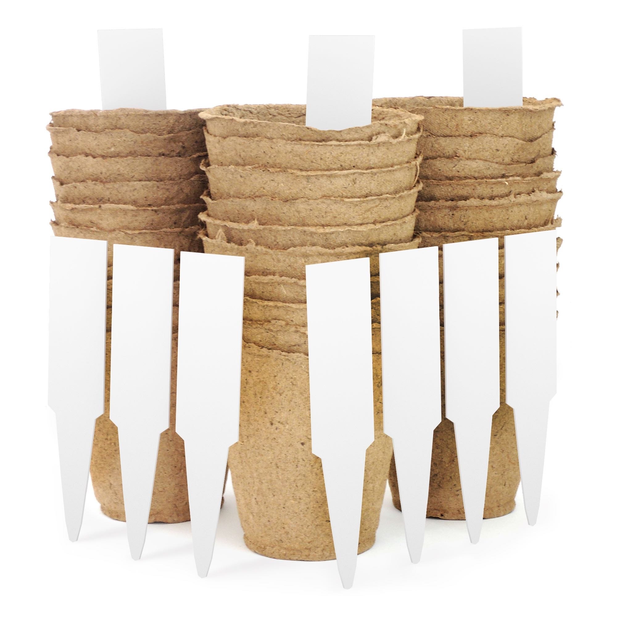 Large Peat Pots | Plant Starters | Vegetable & Tomato Seed Starter Kit - Organic Biodegradable Pots 100% Eco-Friendly Enhance Aeration | BONUS 10 Plastic Plant Markers - Bulk 30 Pack Set, 4