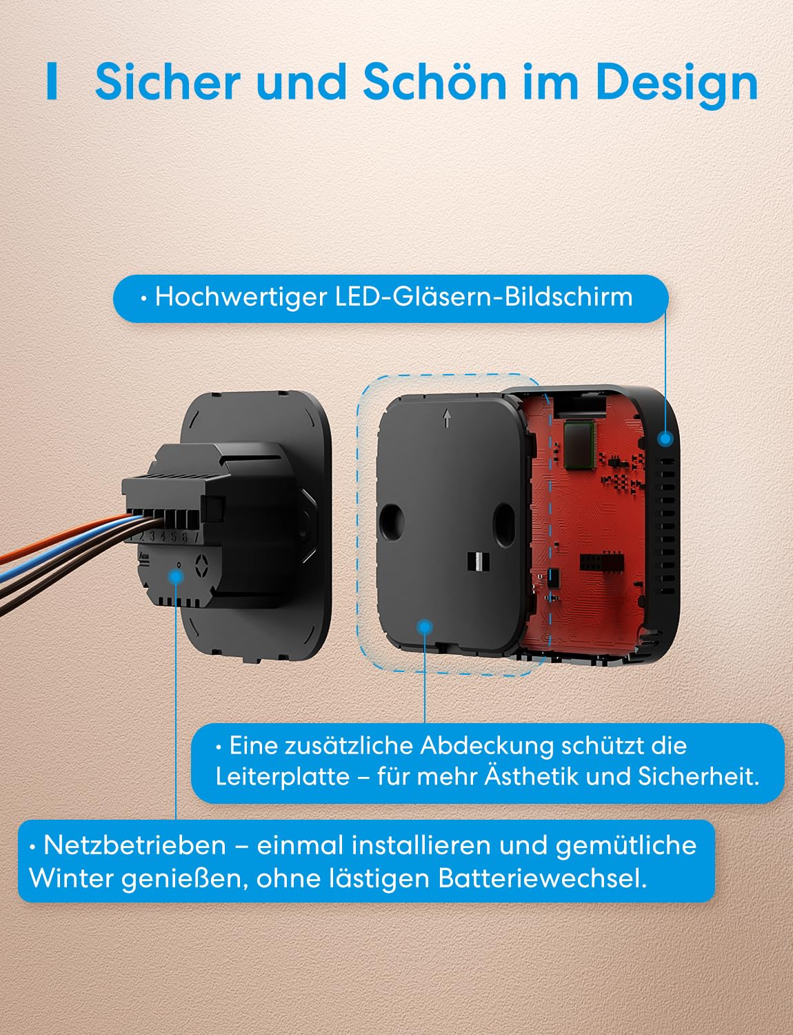 Meross Matter Thermostat für wassergeführte Fußbodenheizung Schwarz