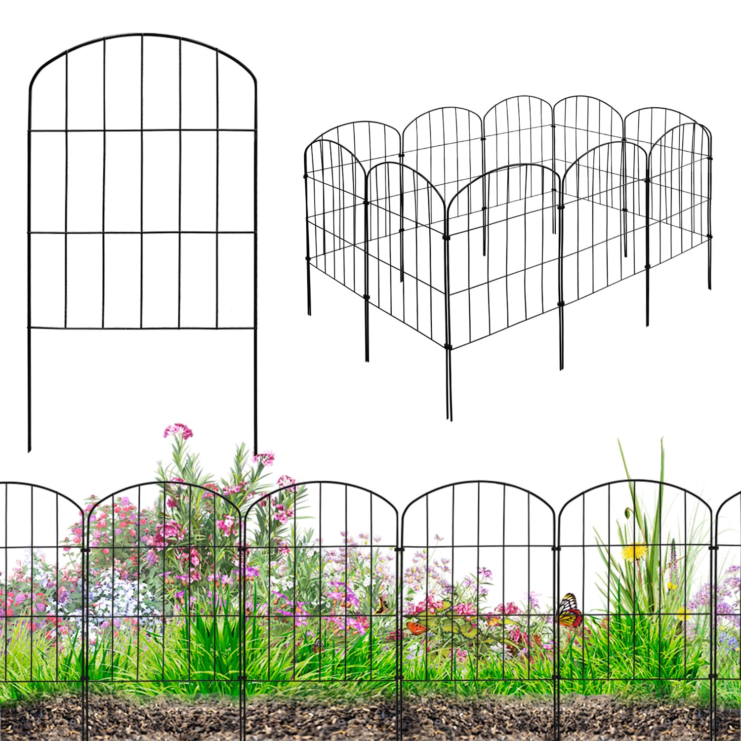 Recinzione da Giardino a innesto 10 Elementi di Recinzione per Cani in Metallo 43 cm Recinzione a Rete Nero