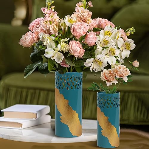 Miniatura 5 de ARNIS 2 jarrones de flores altos, acabado negro y dorado para sala de estar, mesa auxiliar, decoración de cocina, 10.25 pulgadas + 8.5 pulgadas