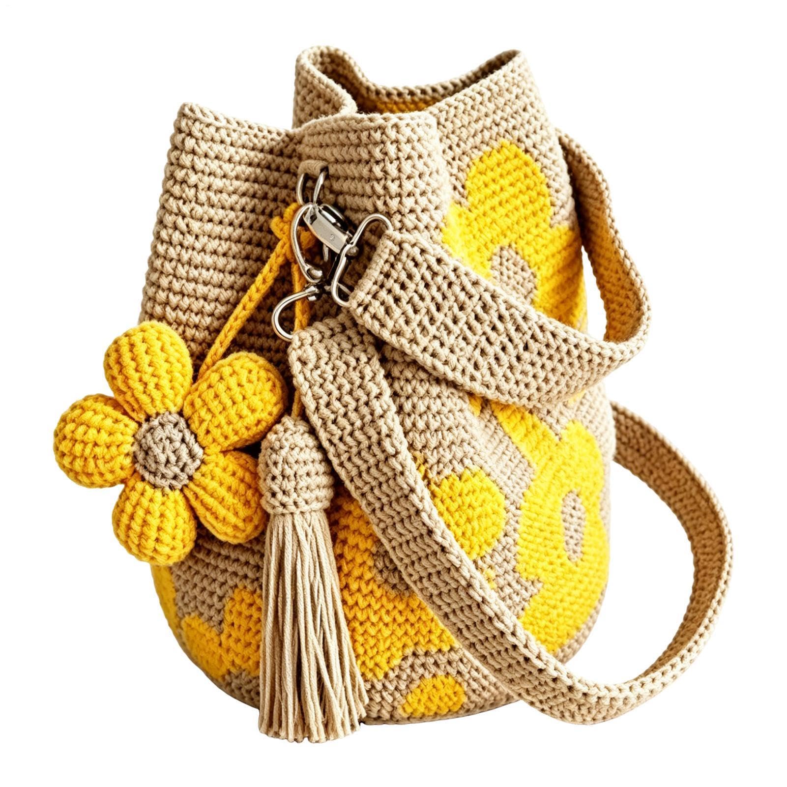 Borse all'uncinetto donna | Borsa all'uncinetto | Borsa tote con fiori fatti a mano all'uncinettos | Borse in tessuto | Borses spiaggia con nappe floreali Boho realizzate a mano per vacanze estive
