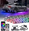 Car Underglow Kit, Xprite 4 Pcs Car Underglow Neon Accent Strip Lights 8 Color 252 LEDs RGB Sound Music Function with APP & Remote Control Underbody Light Strips for SUV Truck w/6FT Extension Wire