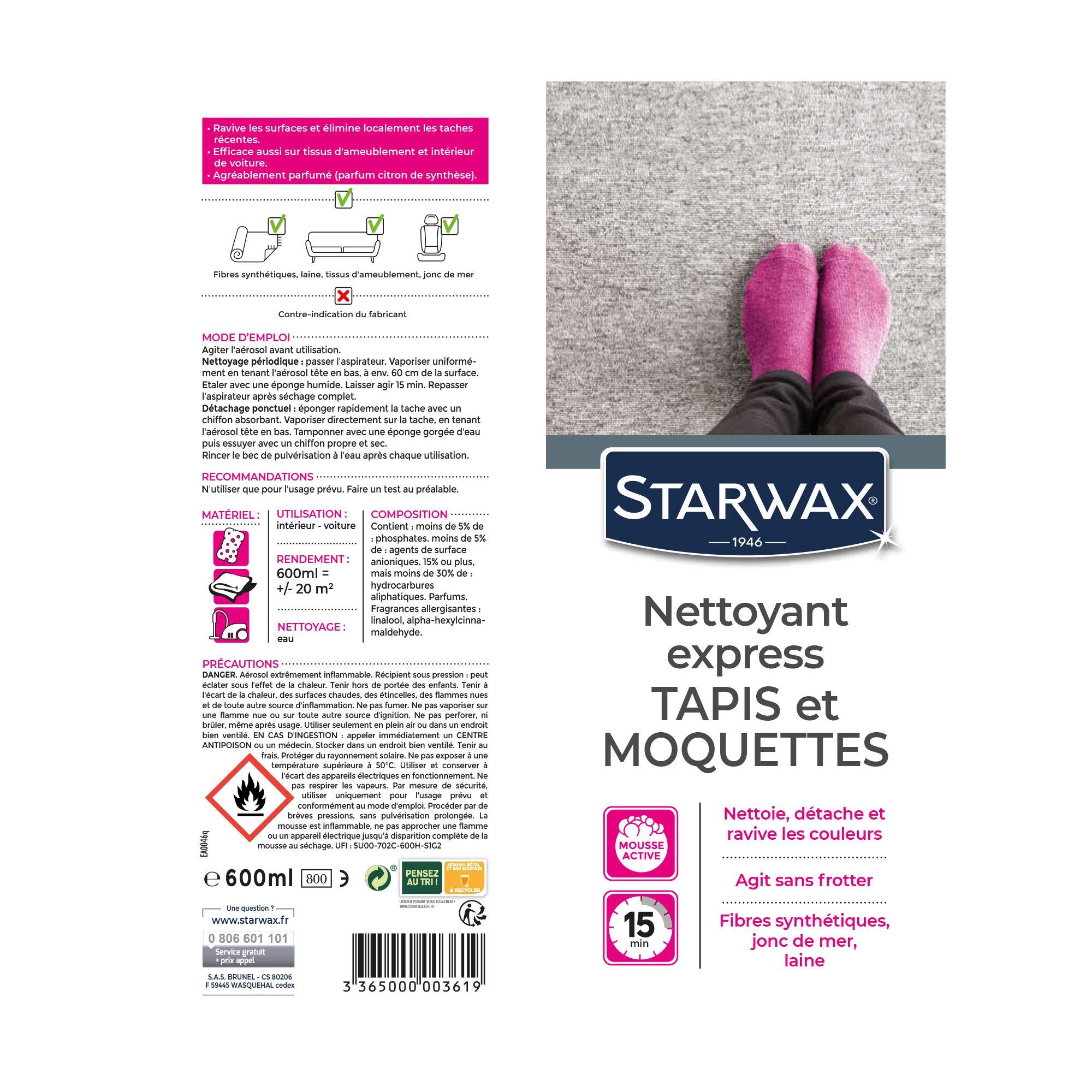 STARWAX Nettoyant Express pour Tapis et Moquettes - 3x 600ml - Idéal pour Nettoyer les Tapis et Moquettes