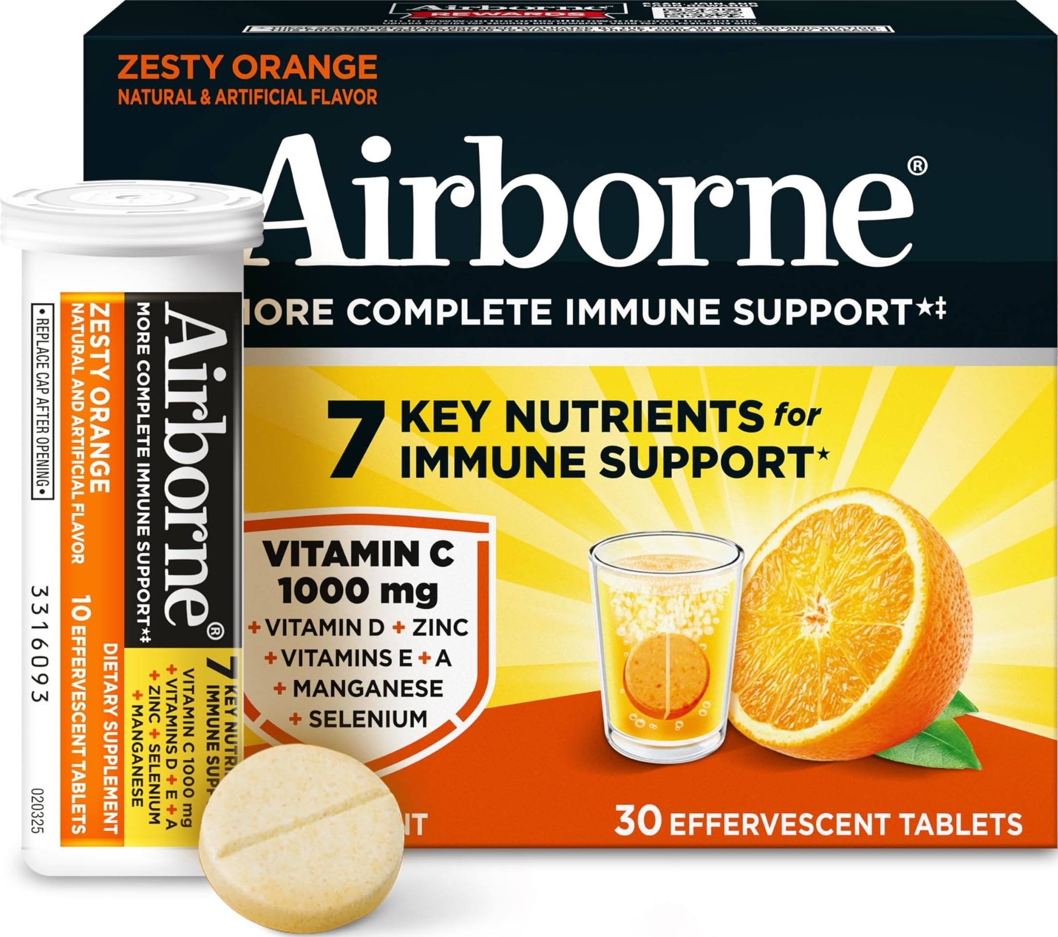 Airborne Immune Support Effervescent Tablets, Zesty Orange