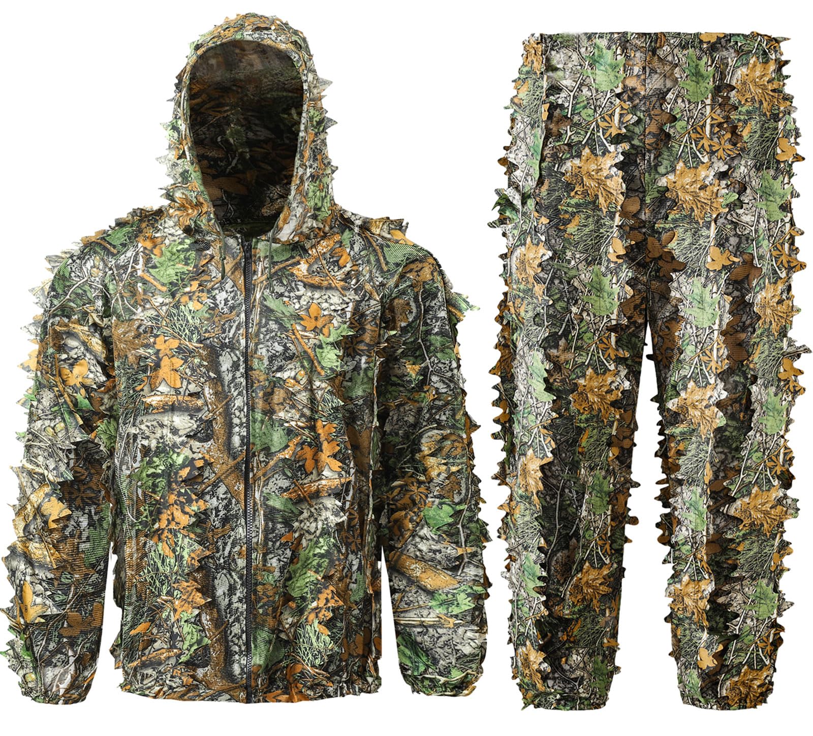 HOW'ON Ghillie Suit Gilly Hunting Suits 3D Leaf Camouflage Hunting Suits Lightweight Camo Clothes Maple Leaf Camo M/L