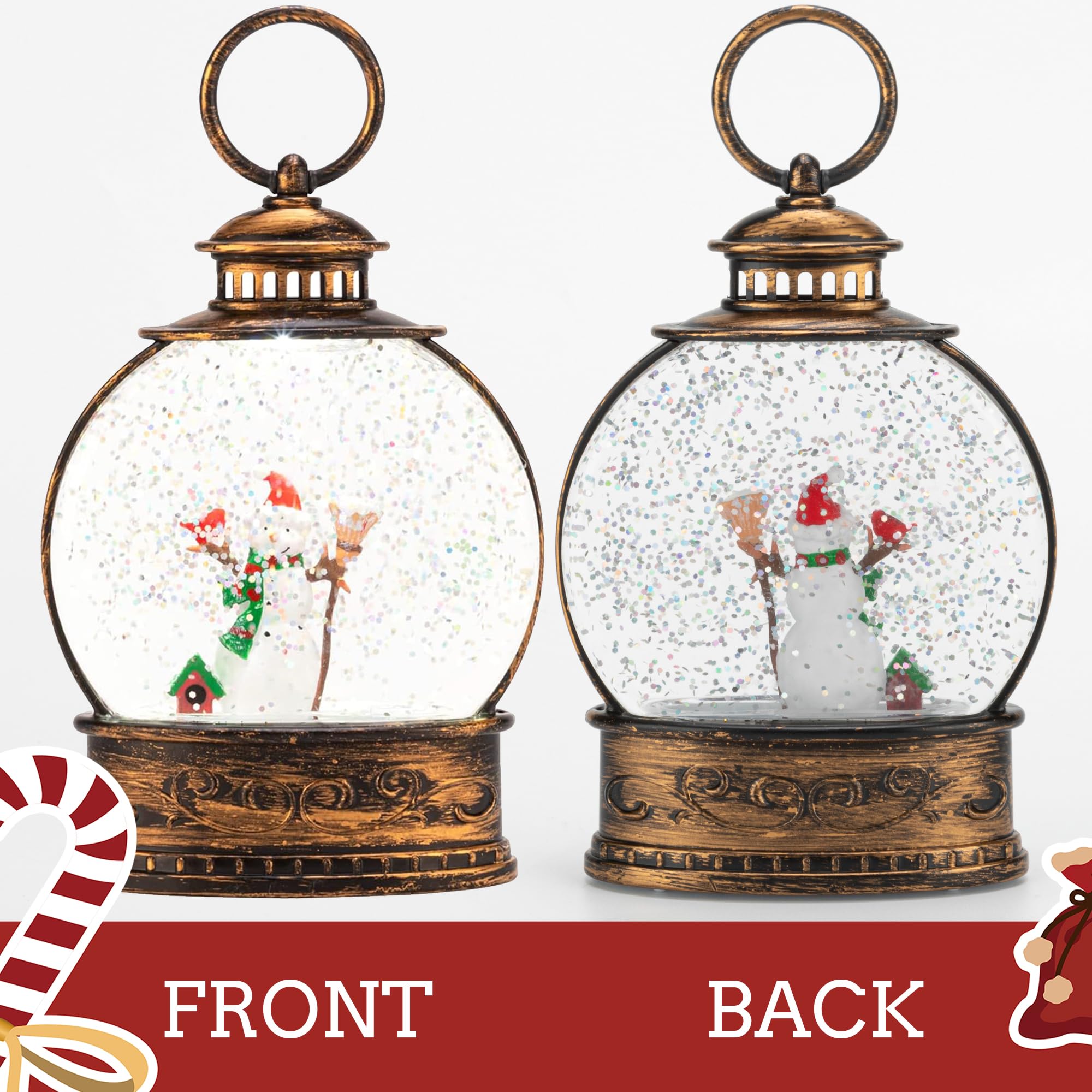 Snapklik.com : Christmas Snow Globe, 2Pack Lighted Christmas Lantern, 5 ...