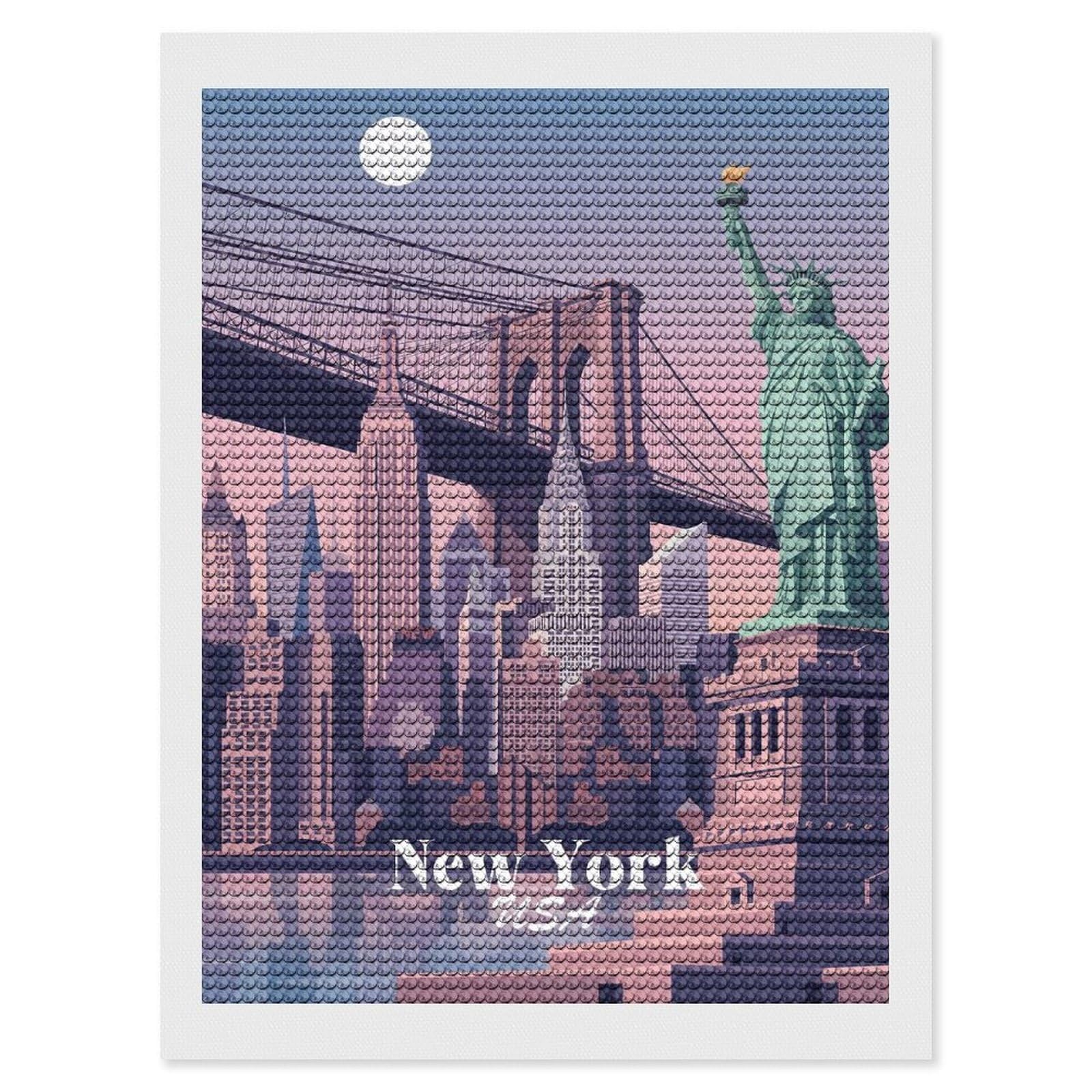 Junmoney New York Cityscape Diamond Painting Canvas Set 12"x16", for Adults, Sparkling Round Gems, Thoughtful Handmade Gift, Modern Decor