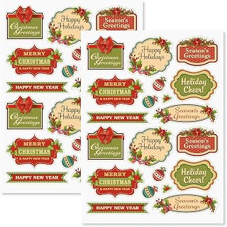 Vintage Christmas Stickers - Two 8-1/2" x 11" Sheets, Holiday, Great for Teachers, Students, Scrapbooking, DIY Arts and Crafts, Gift Wrap