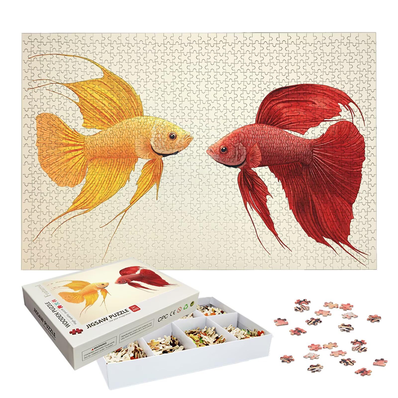 Puzzle 3000 sztuk karp koi, łamigłówka wędkarska 3000 sztuk sztuki dla dorosłych i dzieci, rozmiar: 122 x 81 cm, drewniane puzzle dla dorosłych z wykwintnym opakowaniem, pomysł na prezent dla kobiet