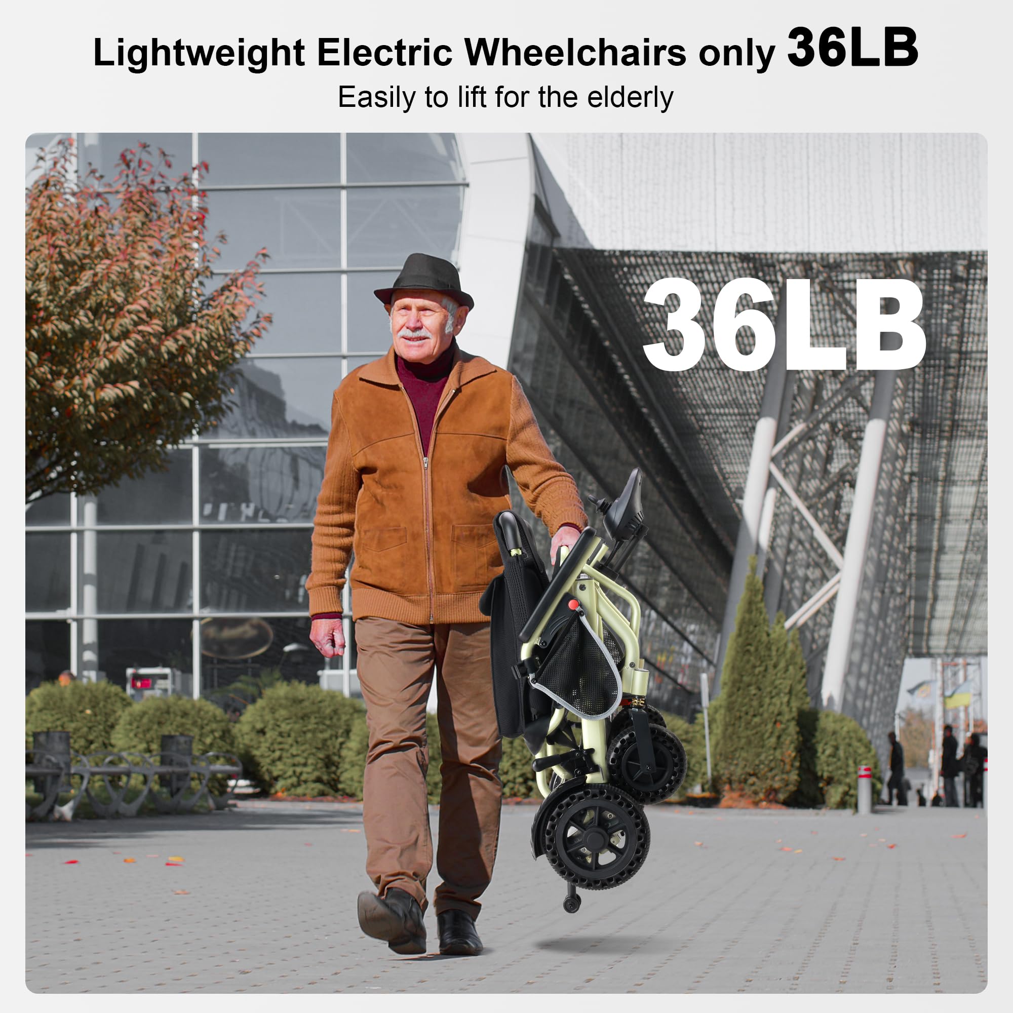 36LB Electric Wheelchair for Adults,15 Miles Long Travel Seniors Electric Wheelchairs 3S Foldable Lightweight Power Wheelchair for All Terrain Aviation Standard Approved (Apple Green)