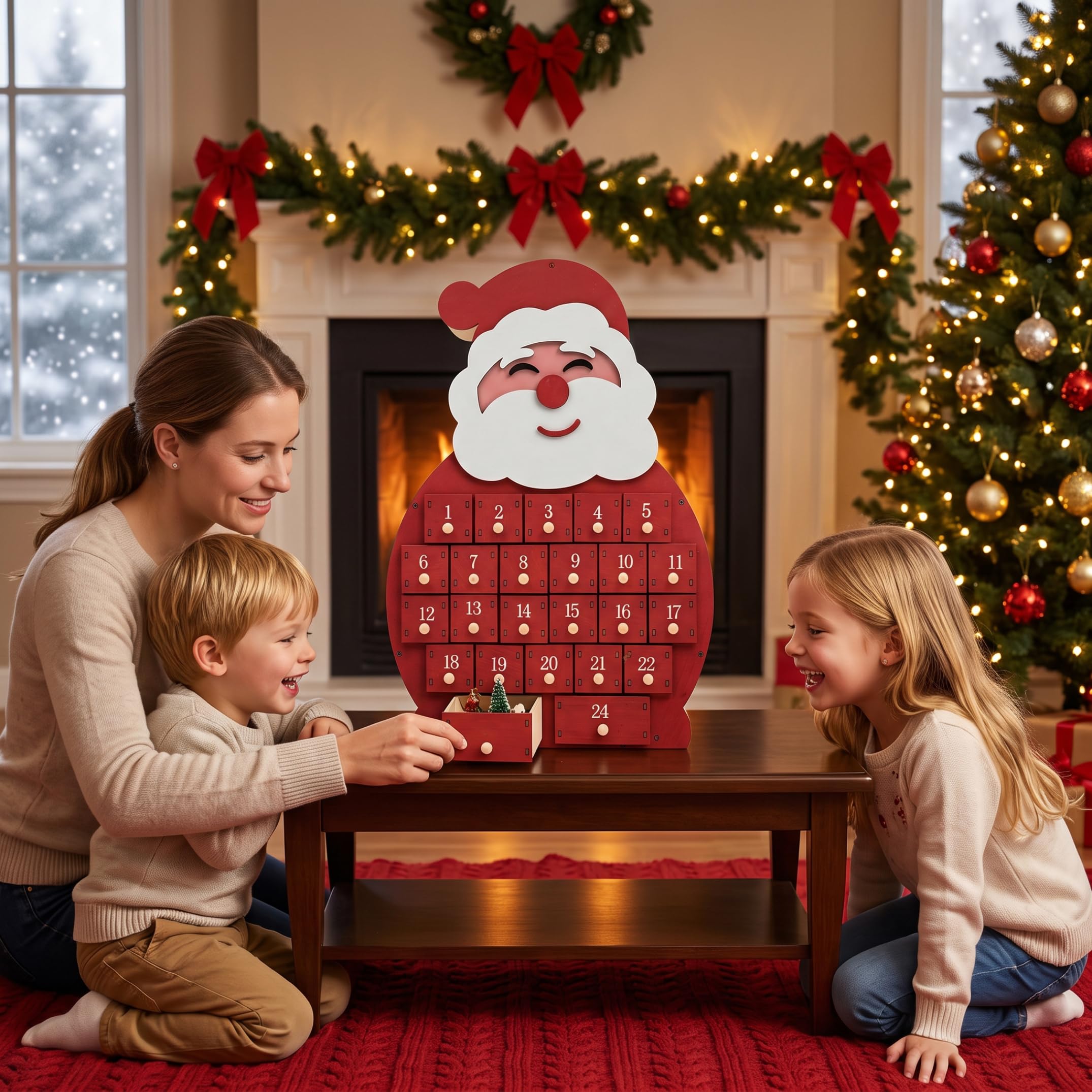 Calendario dell'Avvento vuoto, ornamento natalizio fai da te a 24 griglie, Babbo Natale