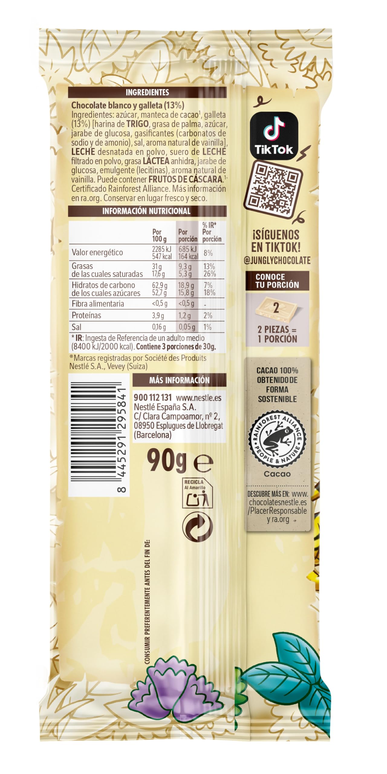 NESTLÉ JUNGLY Chocolate blanco y galleta 19x90g