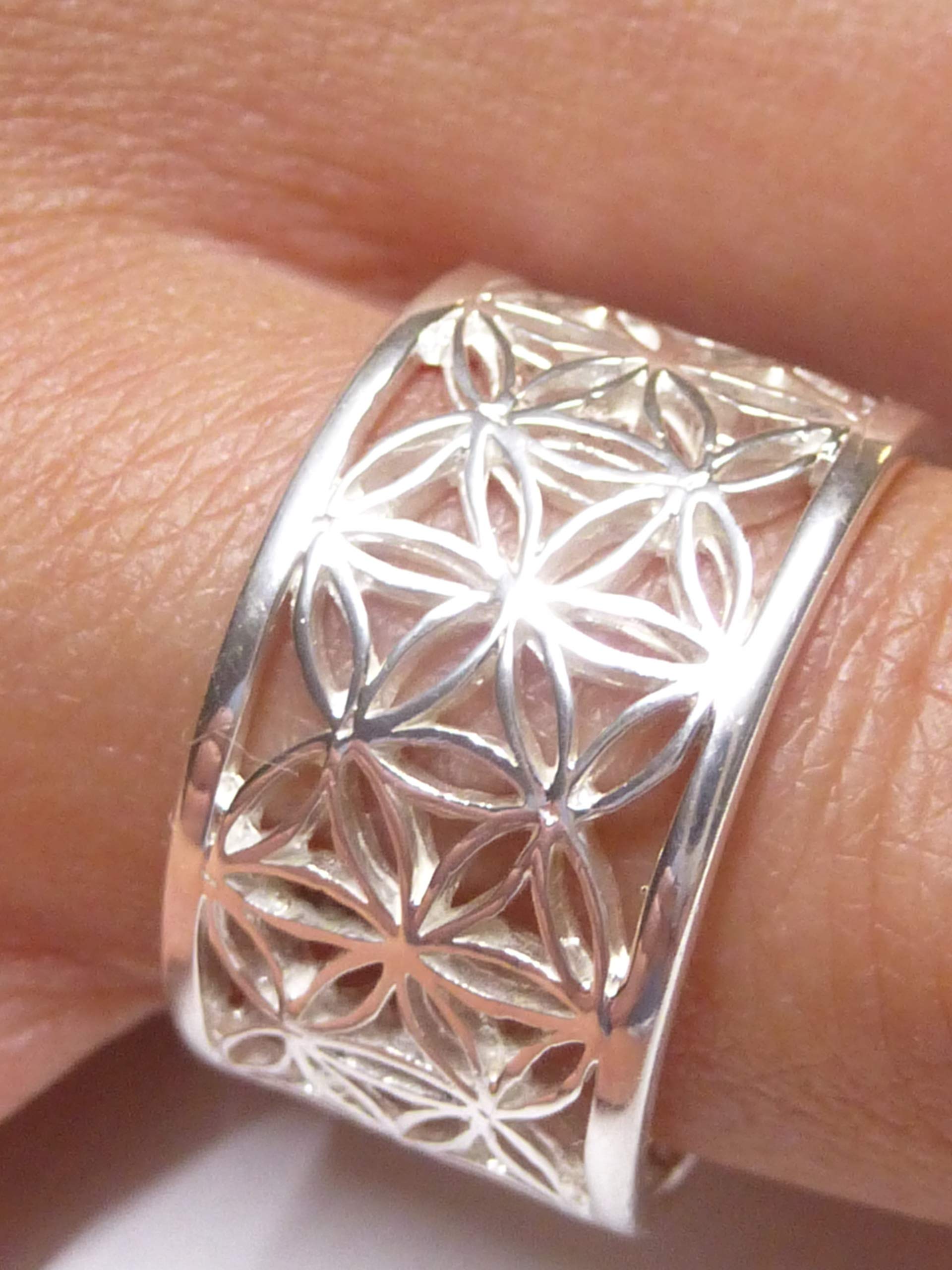 Offener Bandring Motiv Blume des Lebens, Sterlingsilber, Gr.62-19,7 größenverstellbar, Unisex, inkl. Geschenkbox