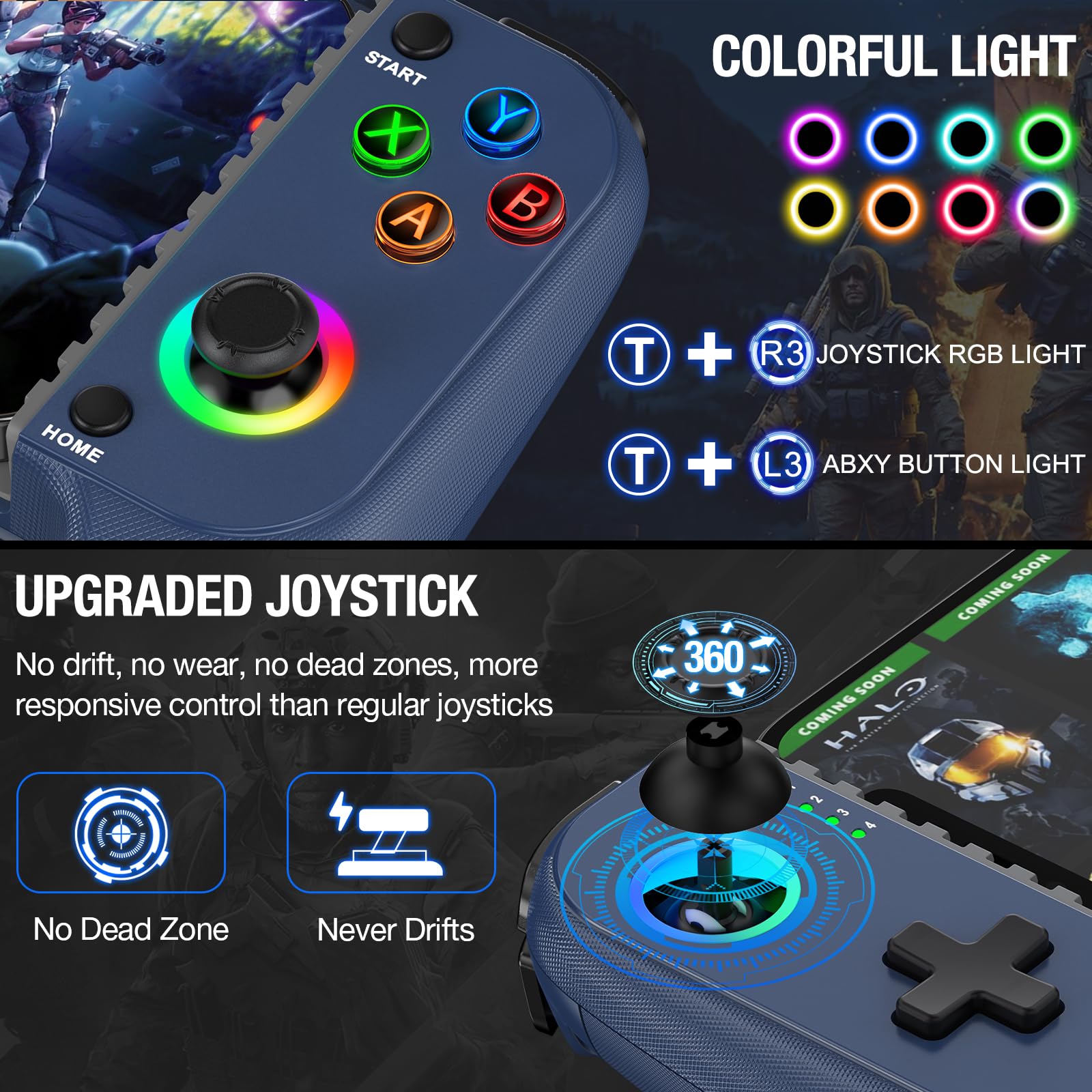 Controlador inalámbrico para Nintendo Switch y OLED, vibración dual, iluminación RGB, función turbo