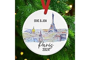 Paris Christmas Ornament with Eiffel Tower Skyline