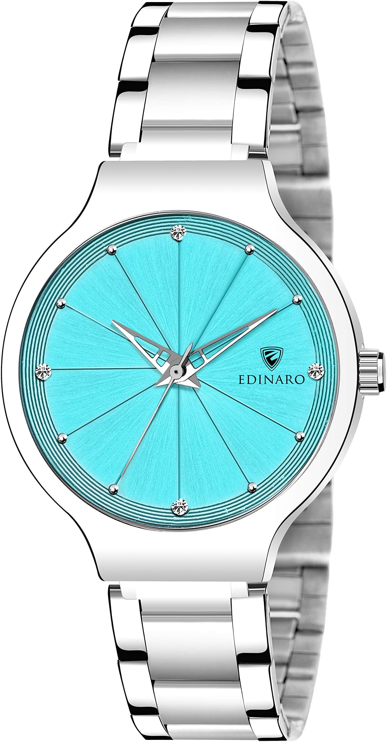 EDINARO Gorgeous Analogue Round Studded Dial Watches for Women and Ladies Watch with Stainless Steel Adjustable Bracelet Strap with Double Lock Clasp Watches for Girls