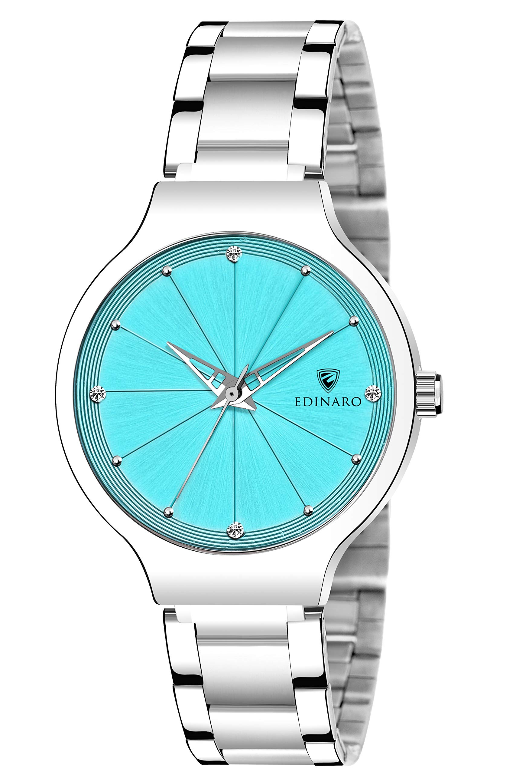 EDINAROGorgeous Analogue Round Studded Dial Watches for Women and Ladies Watch with Stainless Steel Adjustable Bracelet Strap with Double Lock Clasp Watches for Girls