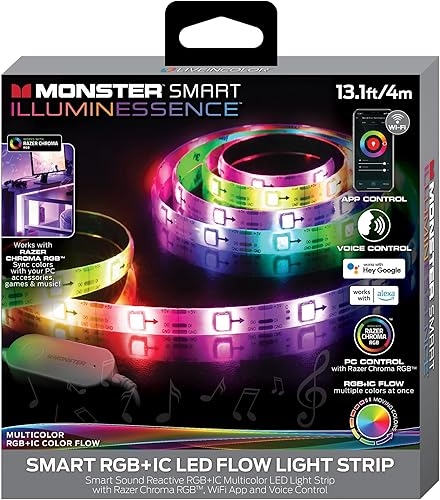 XTREME Monster - Tira de luz LED de flujo multicolor de 13.1 pies, control de voz, aplicación inteligente y control de voz, fácil montaje