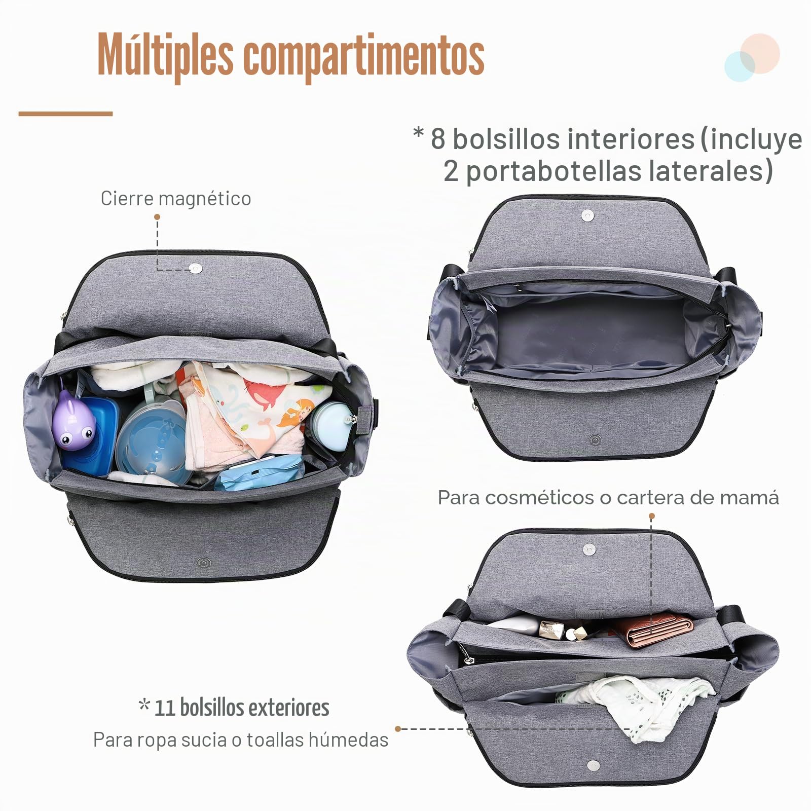 Lekebaby Bolso Carro Bebe Bolsa Carrito Bebés Cambiador Bolsos de Viaje Grande de Almacenamiento Para Pañales materna Messenger con Ganchos y Correa Universal