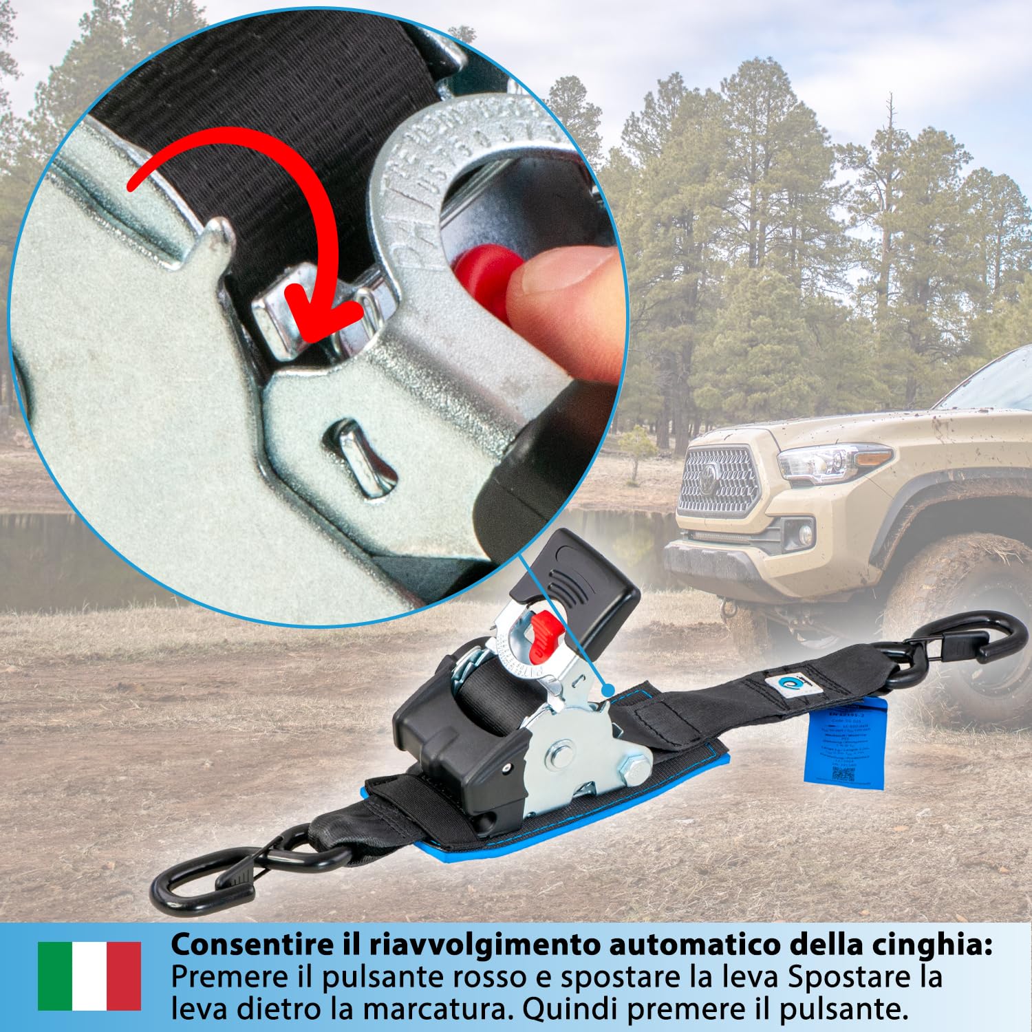 valonic TANUKI - 2x 3m XXL cinghie di fissaggio automatico, 50mm, 650/1300 Kg, imbottito, EN-12195-2 - con gancio, con cricchetto, nero, per moto