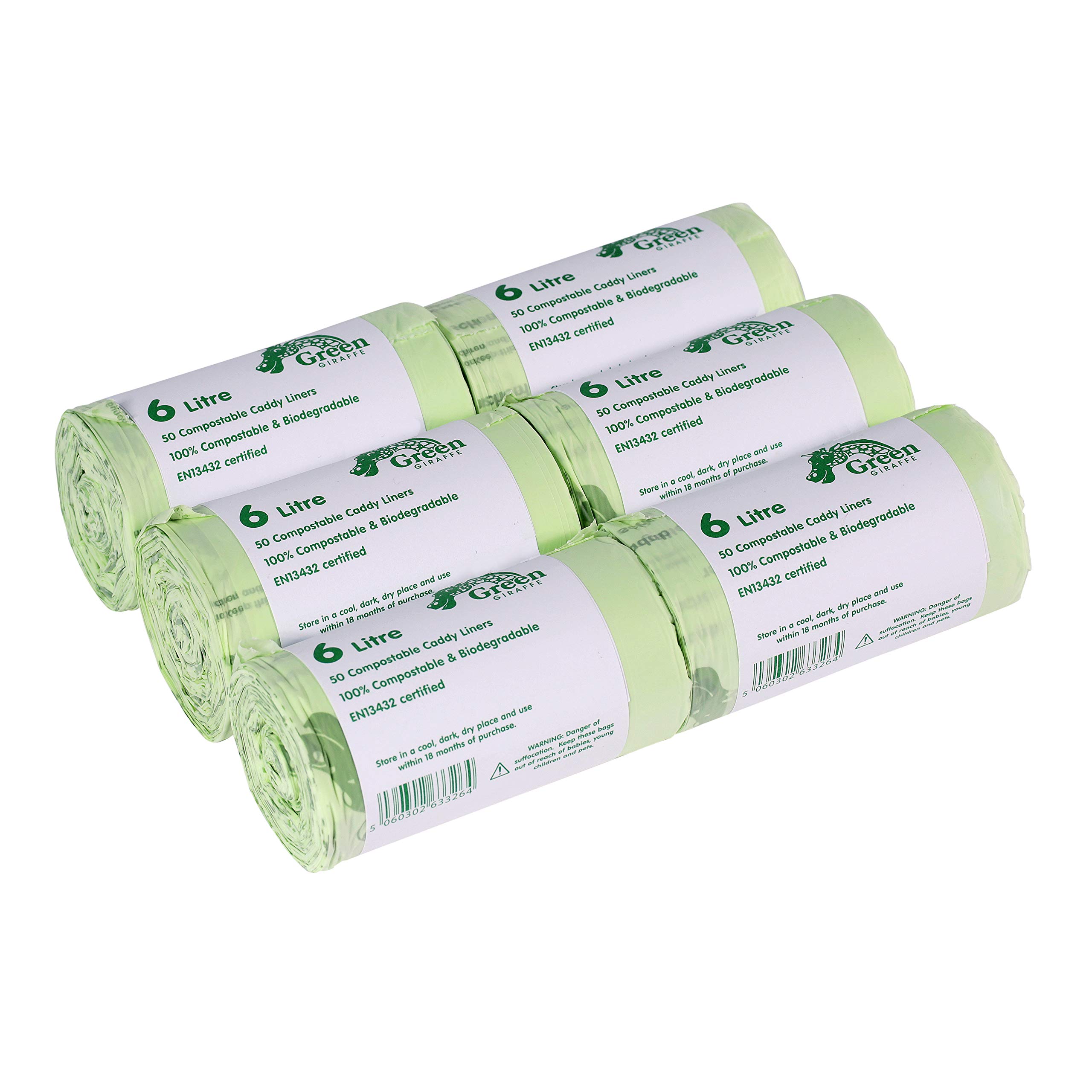 Green Giraffe Green 6 Litre Compostable Caddy Liners For Food Waste/Caddy Bags - 300 Liners