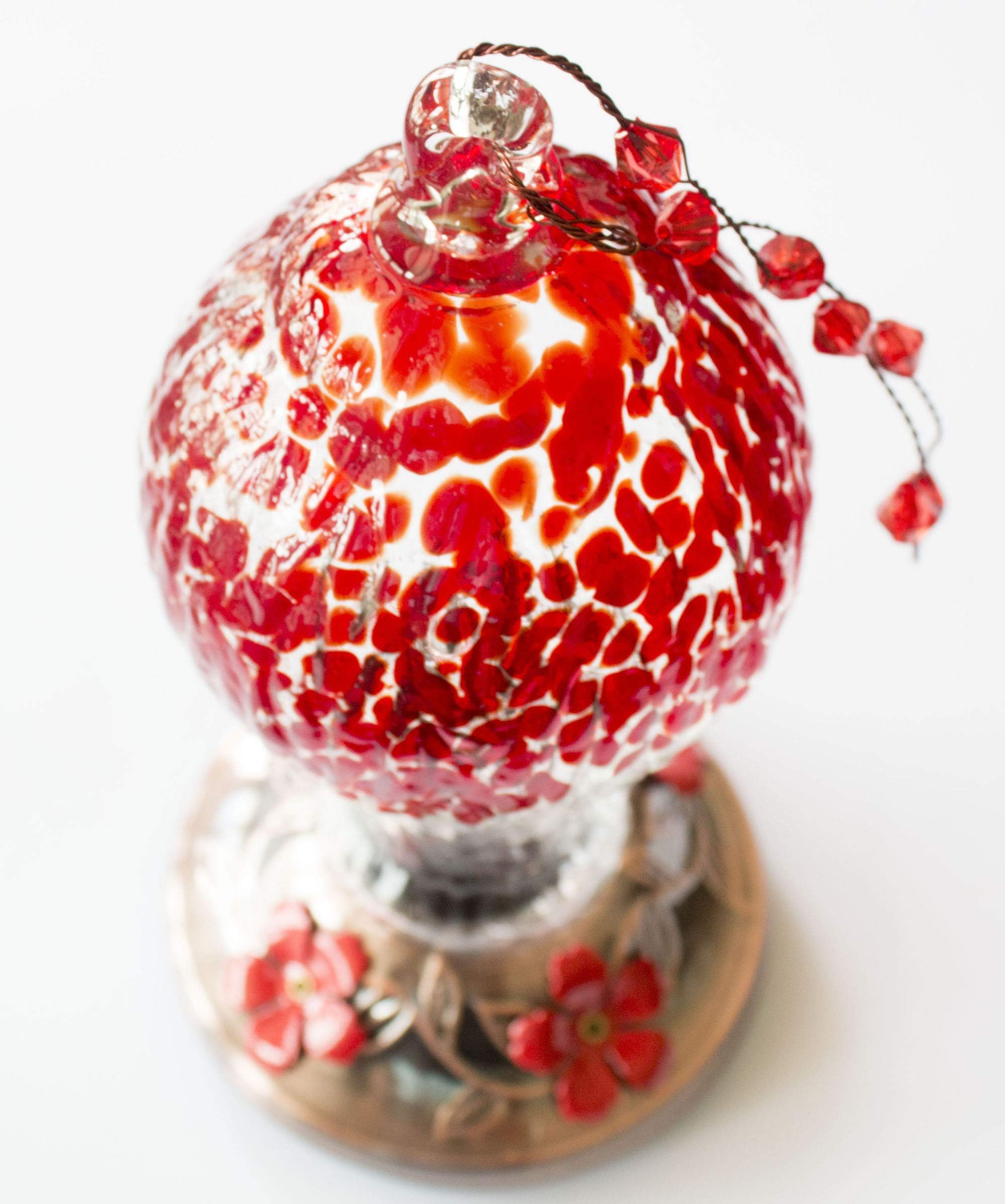 Best Hummingbird Feeder Ever! - Beautiful Red Drip Glass and Copper Finish with 4 Nectar Feeders - 100% Guaranteed to Attract The Hummers!