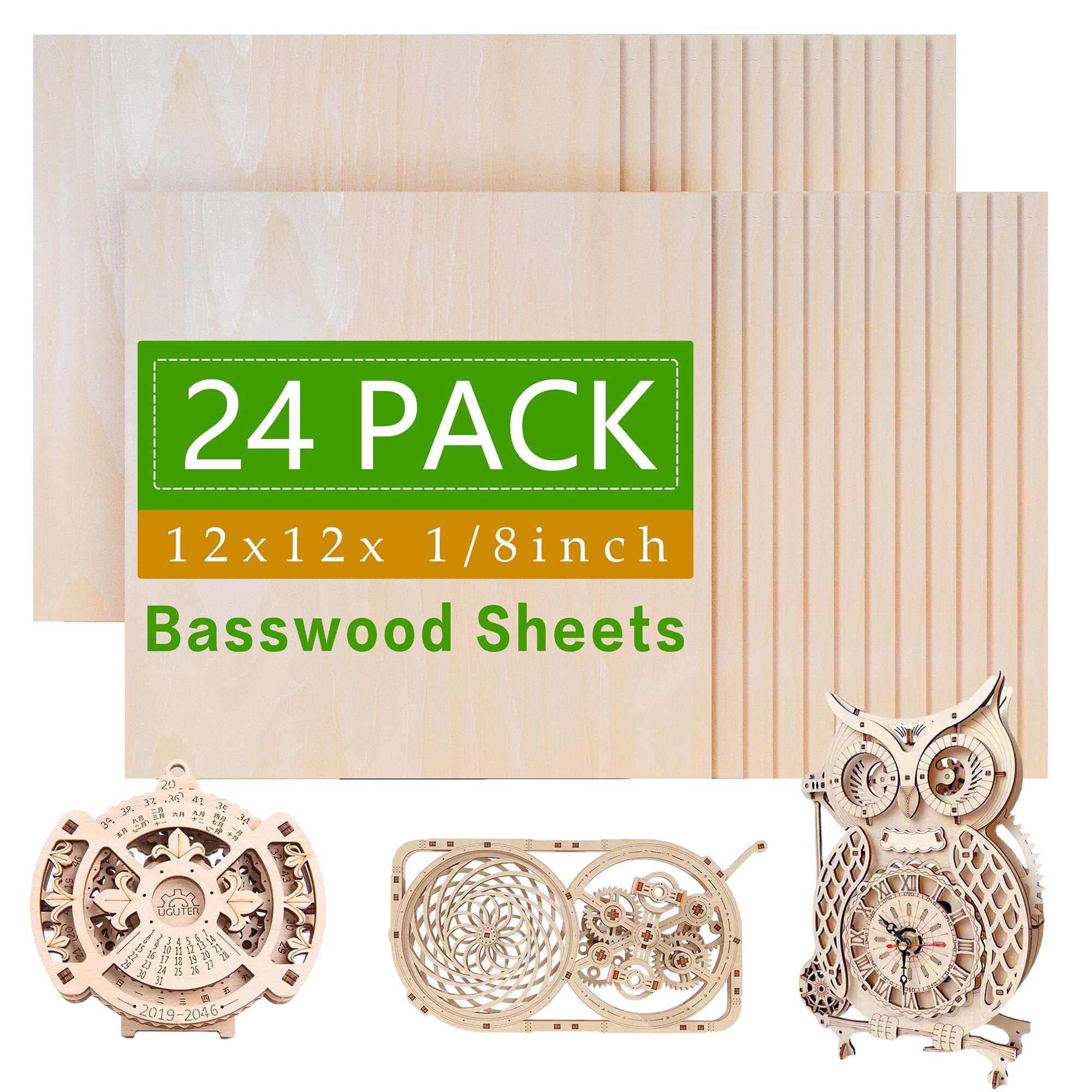 Mtalluste 24 Pack 12 x 12 x 1/8 Inch Basswood Plywood Sheets