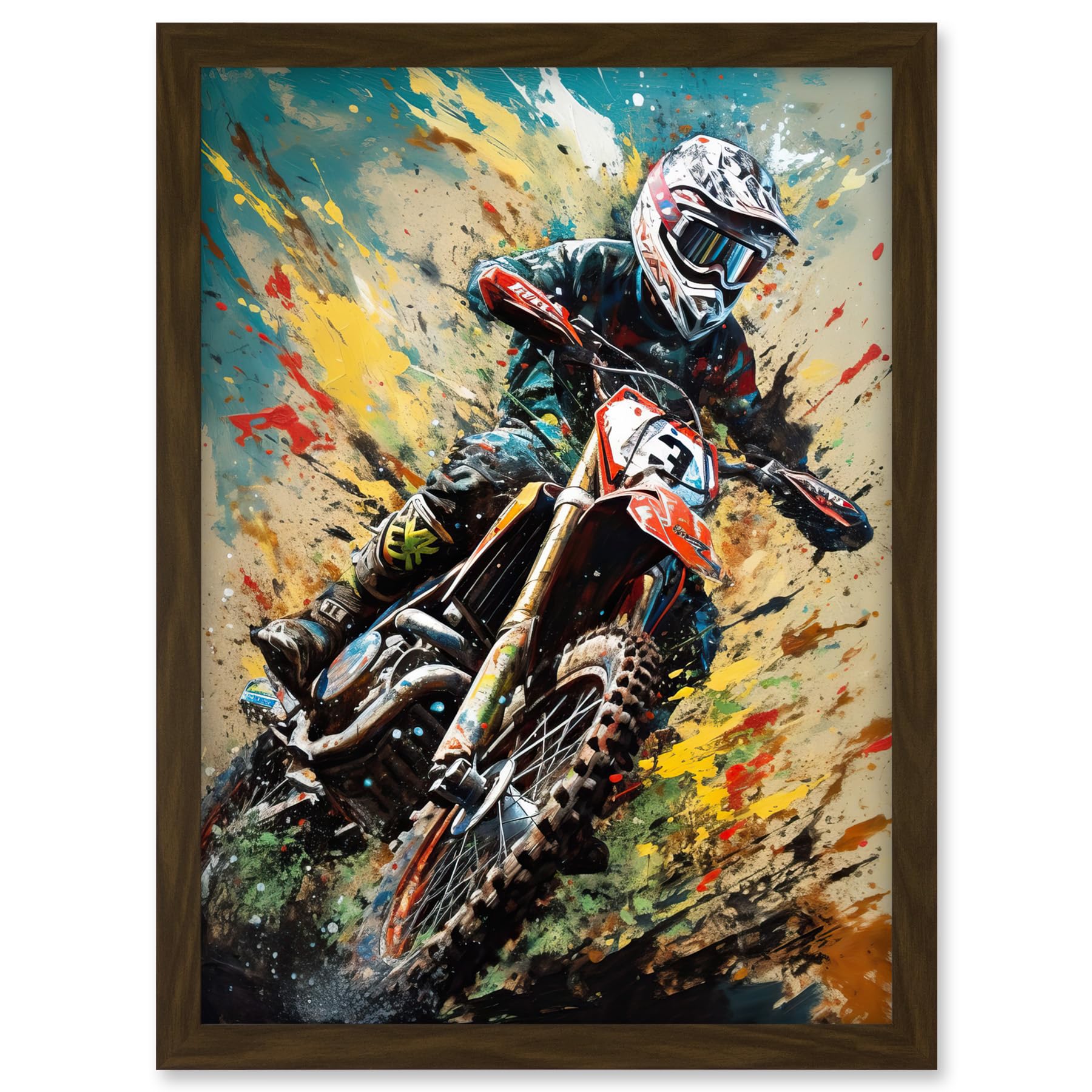 Artery8 Motocross Race Sport Driver Action Shot Painting Artwork Framed A3 Wall Art Print