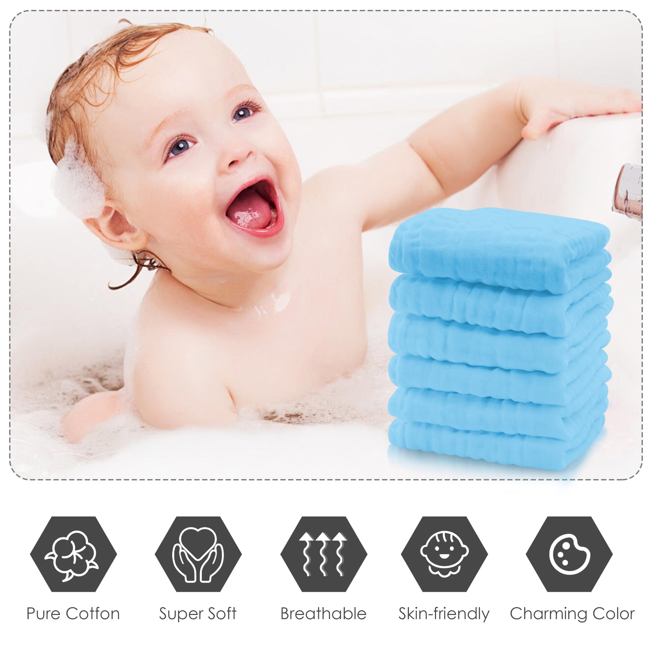 Cute Castle 12 paños de muselina para bebés - grandes 30 por 30 cm - ultra suave 100% algodón - paños de escupir súper absorbentes para Unisex, niño y niña - aguamarina