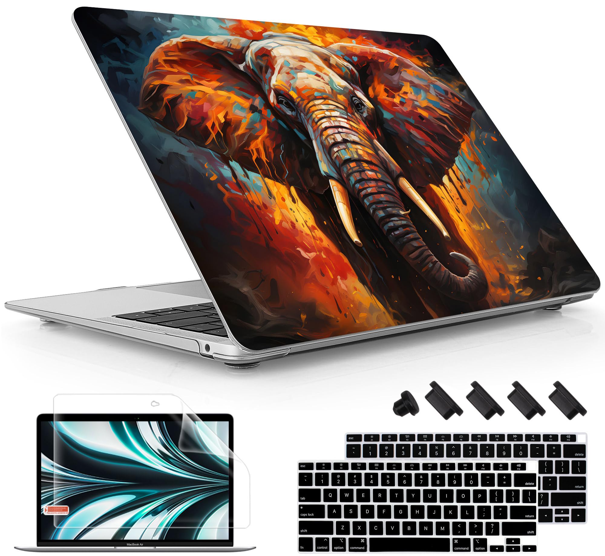 May Chen Compatible with MacBook Air 13 inch Case 2022, 2021-2018 Release A2337 M1 A2179 A1932 Retina Display Touch ID, Surface Plastic Hard Shell Cover Case, Colorful Elephant P328