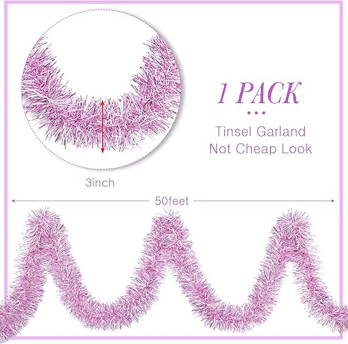 Miniatura 6 de Willbond Guirnalda de oropel de Navidad de 50 pies para decoración de árbol de Navidad, guirnalda metálica de oropel torcido, decoración colgante de