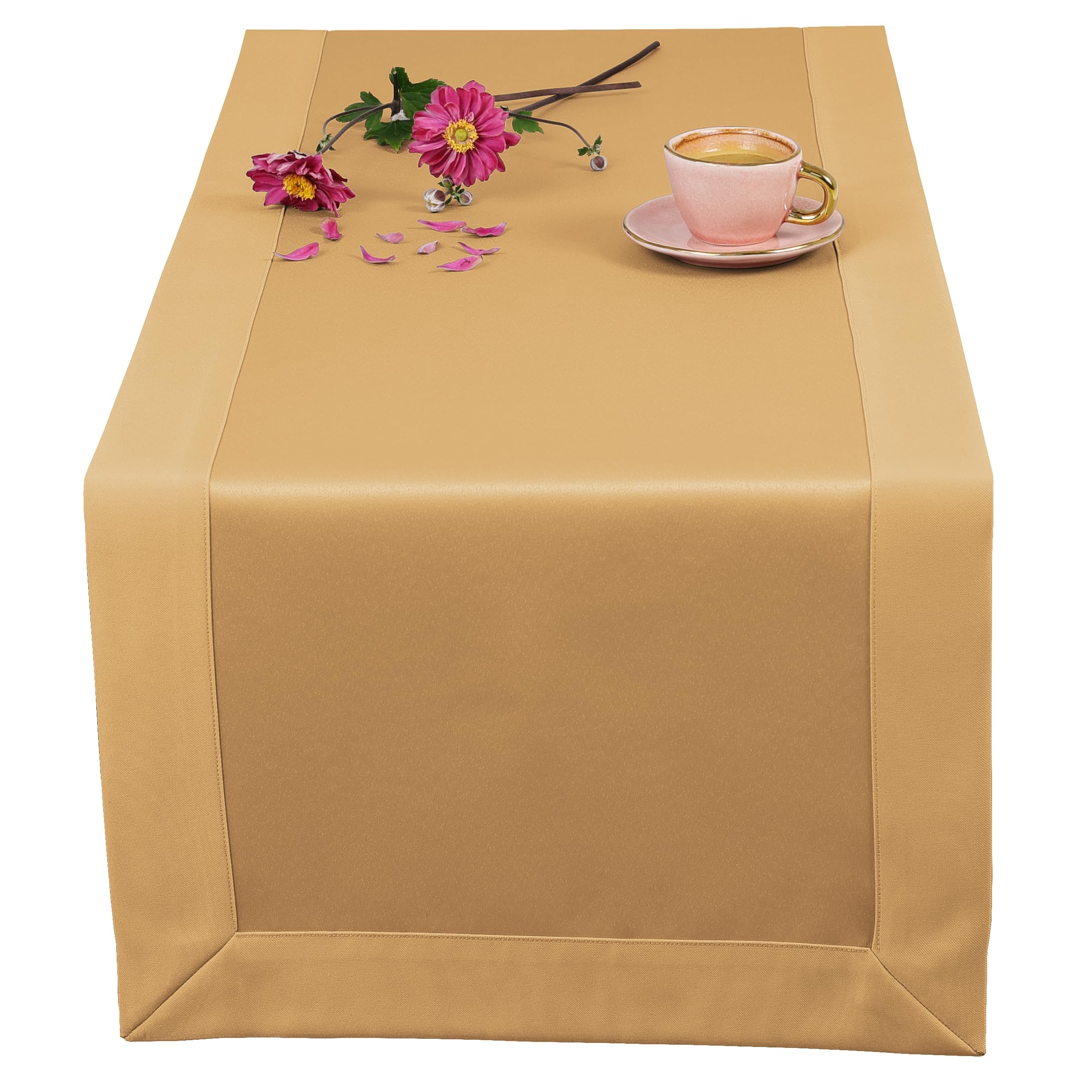 Tischdecke Classic Elegance Honigfarben 130x170 cm, Uni Glatt Elegant mit 5 cm Kuvertsaum Fleckabweisend mit Lotuseffekt 100% Polyester, O5 H200 342
