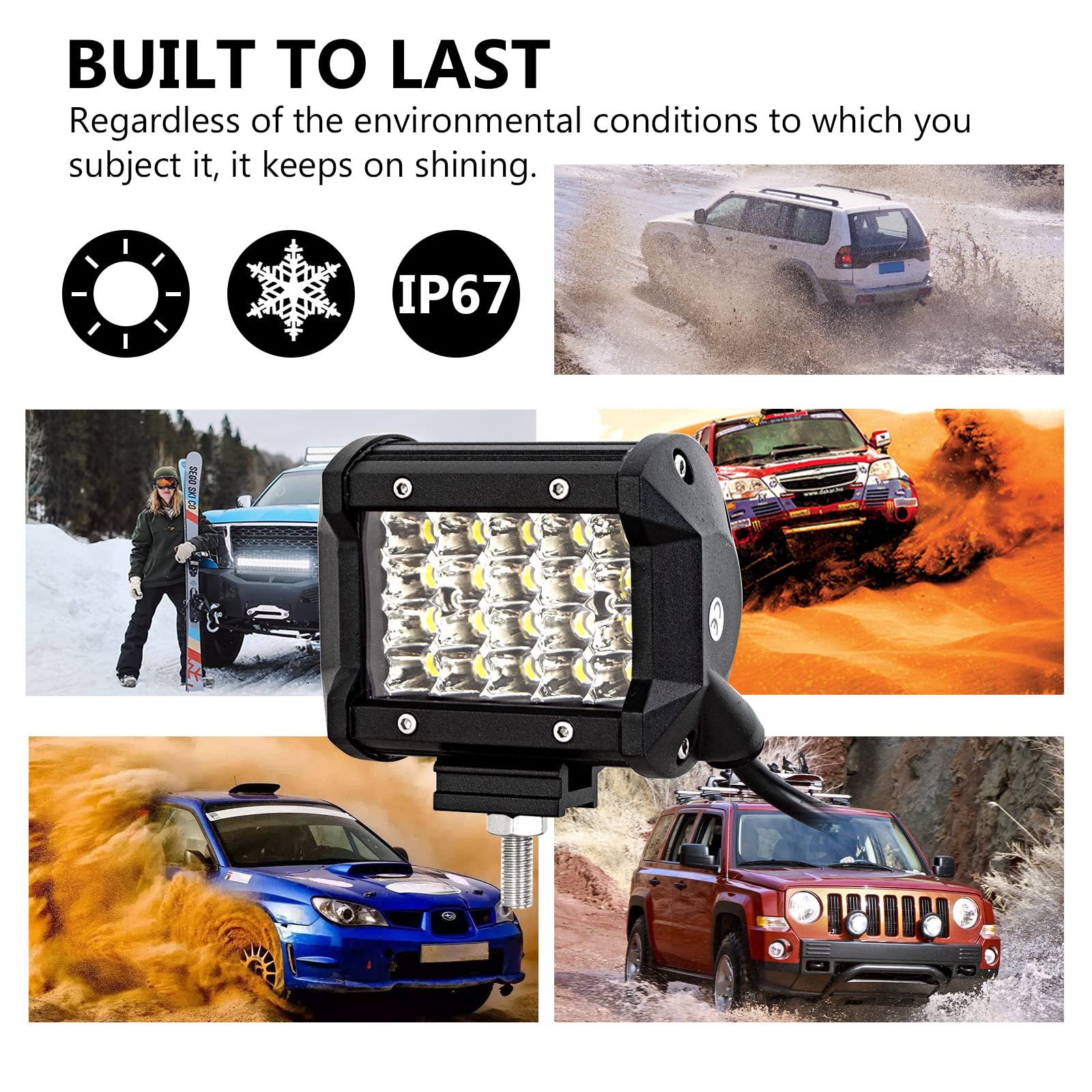 RIGIDON 2 szt. Listwa świetlna LED, 4 cale 60 W, czterorzędowe świecące pręty świetlne do Off Road Ciężarówka Samochód ATV SUV Ciągnik 4x4 Łódź, reflektor roboczy 12 V 24 V, lampa 6000 K biała