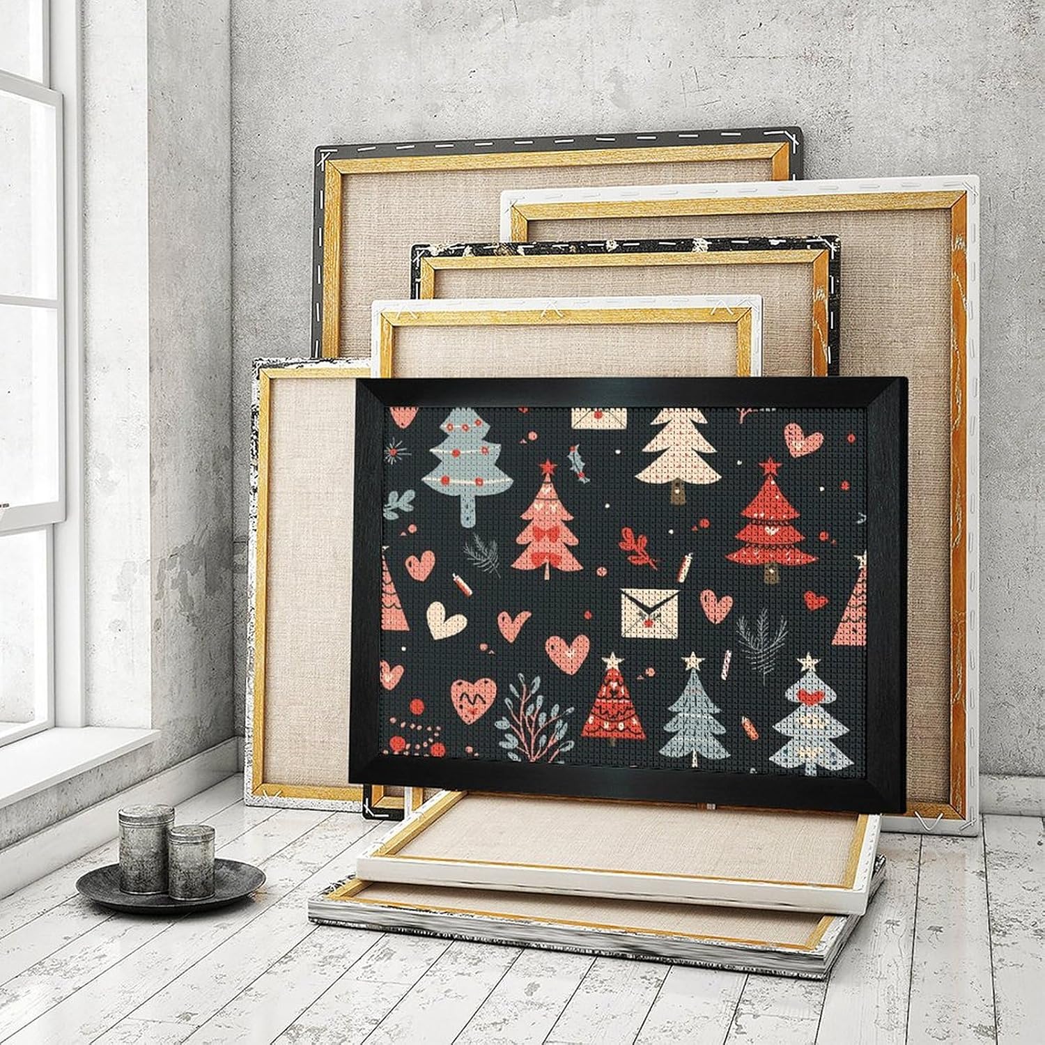 Christmas Tree Greeting Card Lights Printed Diamond 5D Painting Kits DIY Full Drill Crafts for Home Wall Decor 16x20 Inch Blackwood 50 * 40cm