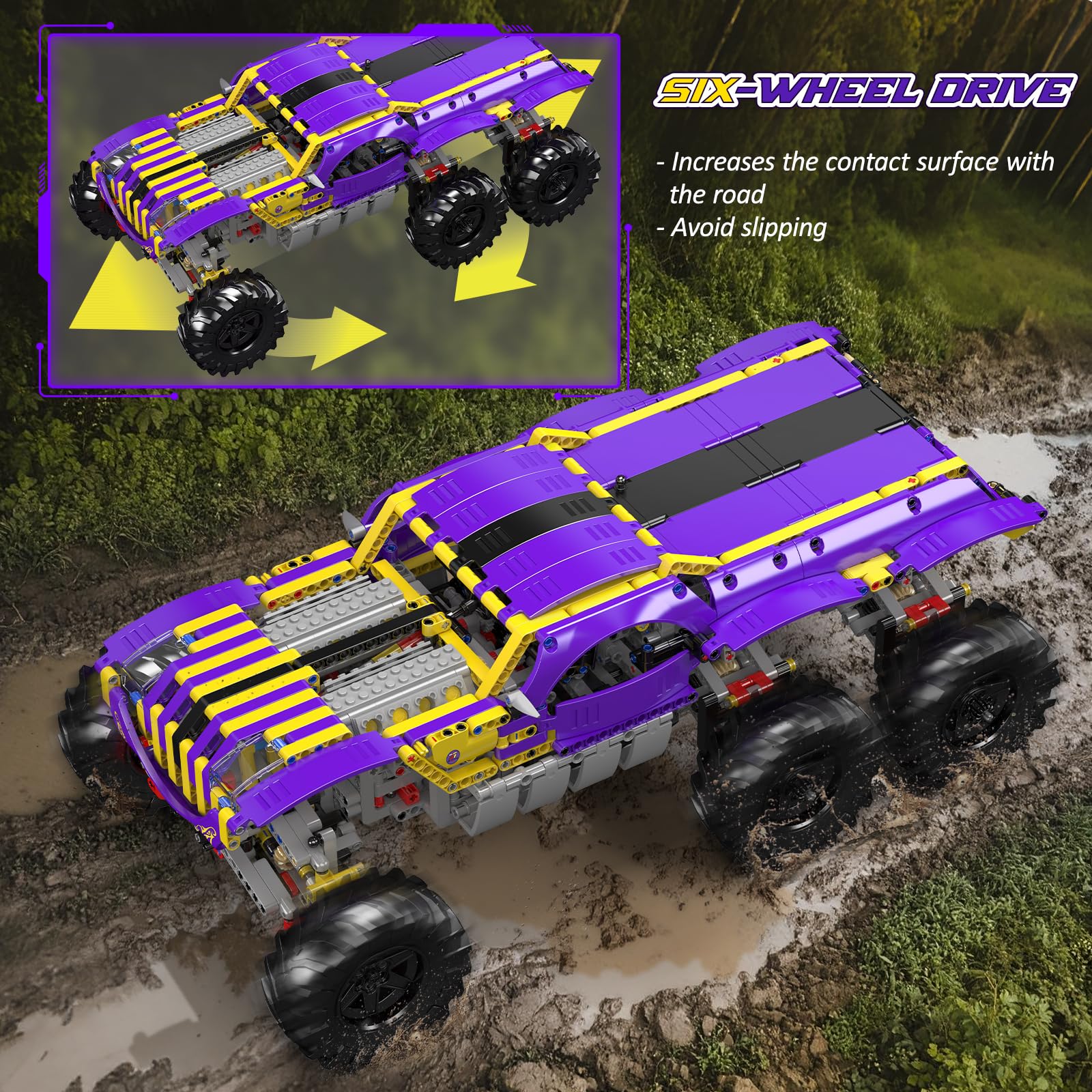 Mould King 18009 Technik Tiger Climbing Truck Spielzeugauto Modellbausatz - Lila Gold Klemmbausteine Auto Konstruktionsspielzeug Set Geschenke für Erwachsene ab 14 Jahren (2014+ Teile)