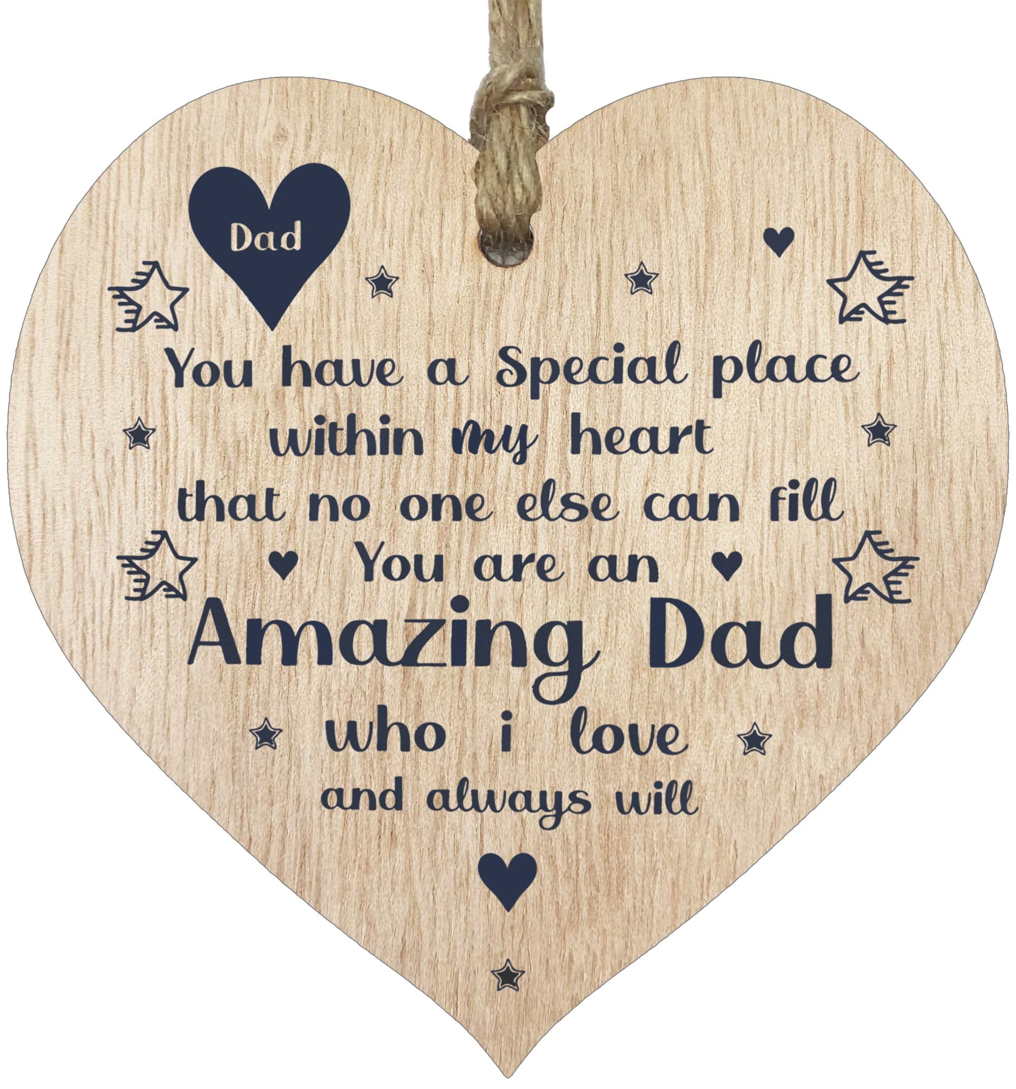 Stuff4 Men's Light Wood Amazing Dad Present Wooden Heart Plaque, Sign, Dad Birthday Gifts For Him, Hanging Wood Heart, Daddy Father, Presents For Dad On Fathers Day - Made In The Uk By