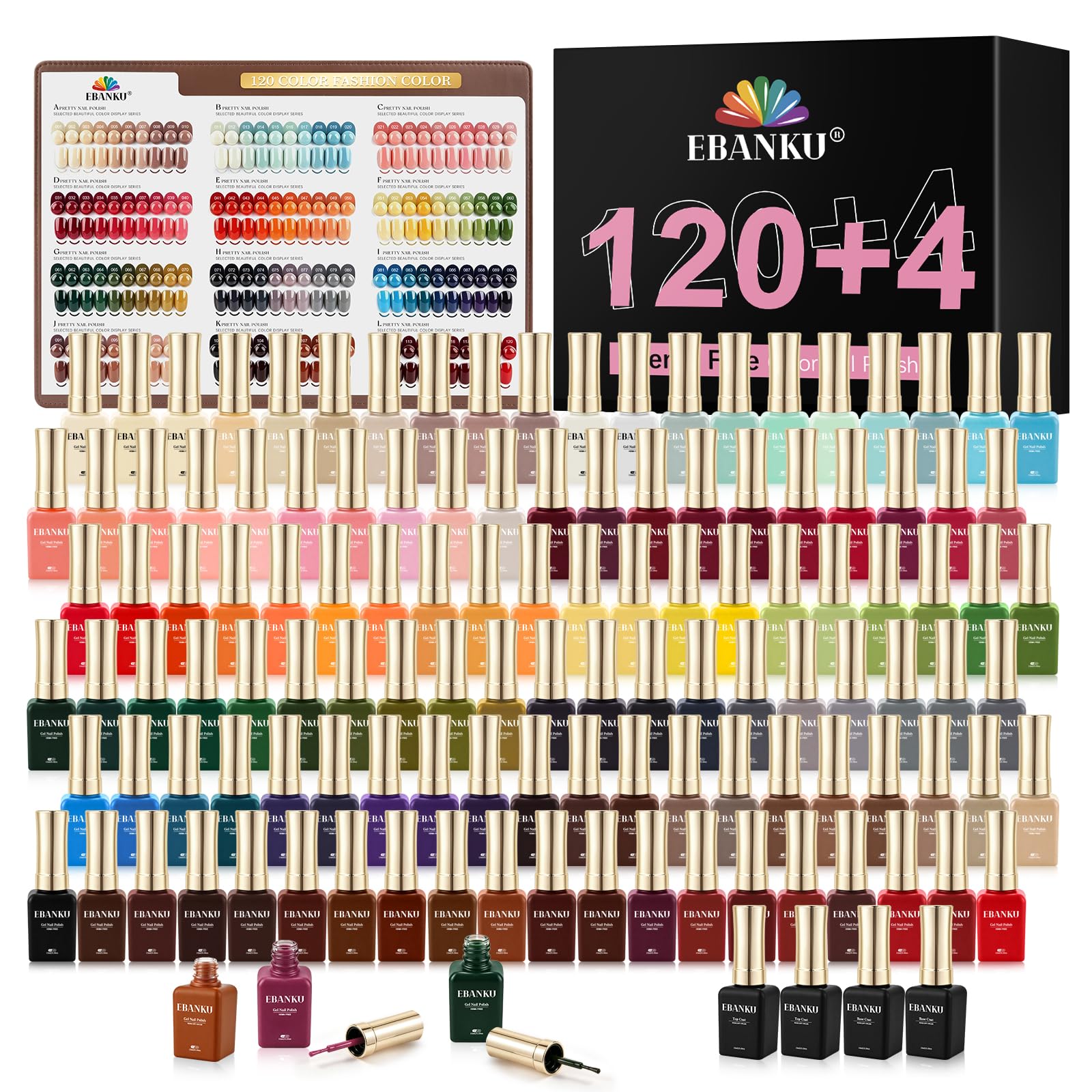 EBANKU 120 Kolorów 15ML Zestaw lakierów do paznokci Hema-Free | 4PCS Częściowym żelem Bazowym i Lakierem Nawierzchniowym, Długotrwały Lakier do Paznokci do Domowego Salonu Manicure
