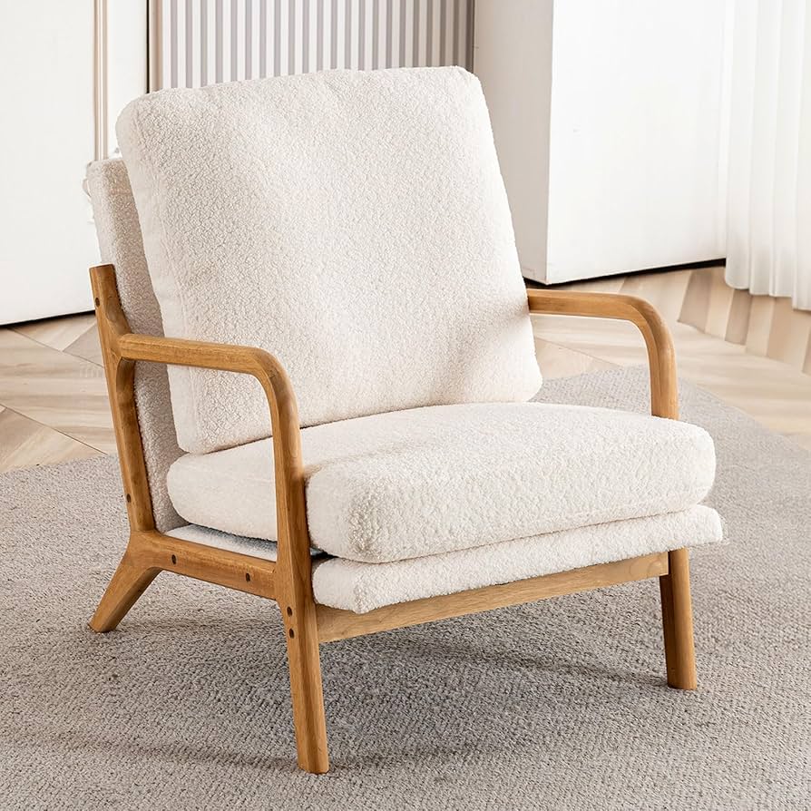 Mid Century Modern Accent Chairs for Living Room, 23” Wide Comfy Chair for Bedroom, Small Cozy Sherpa Reading Chairs for Adults, 108° Lounge Arm Chair Indoor with Detachable Cover, 5.5" Foam Cushion