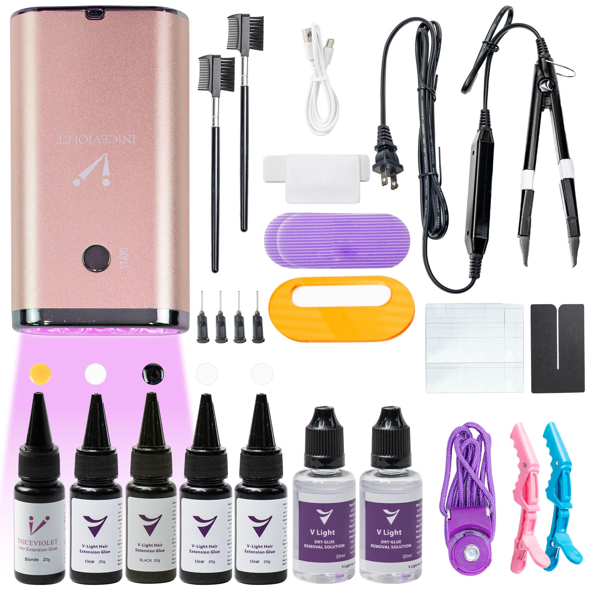 V Light Hair Extension Kit with UV Lamp & Glue - Quick Dry Human Hair Set New UV Light Hair Extensions Kit Set Glue v light hair  main image 3