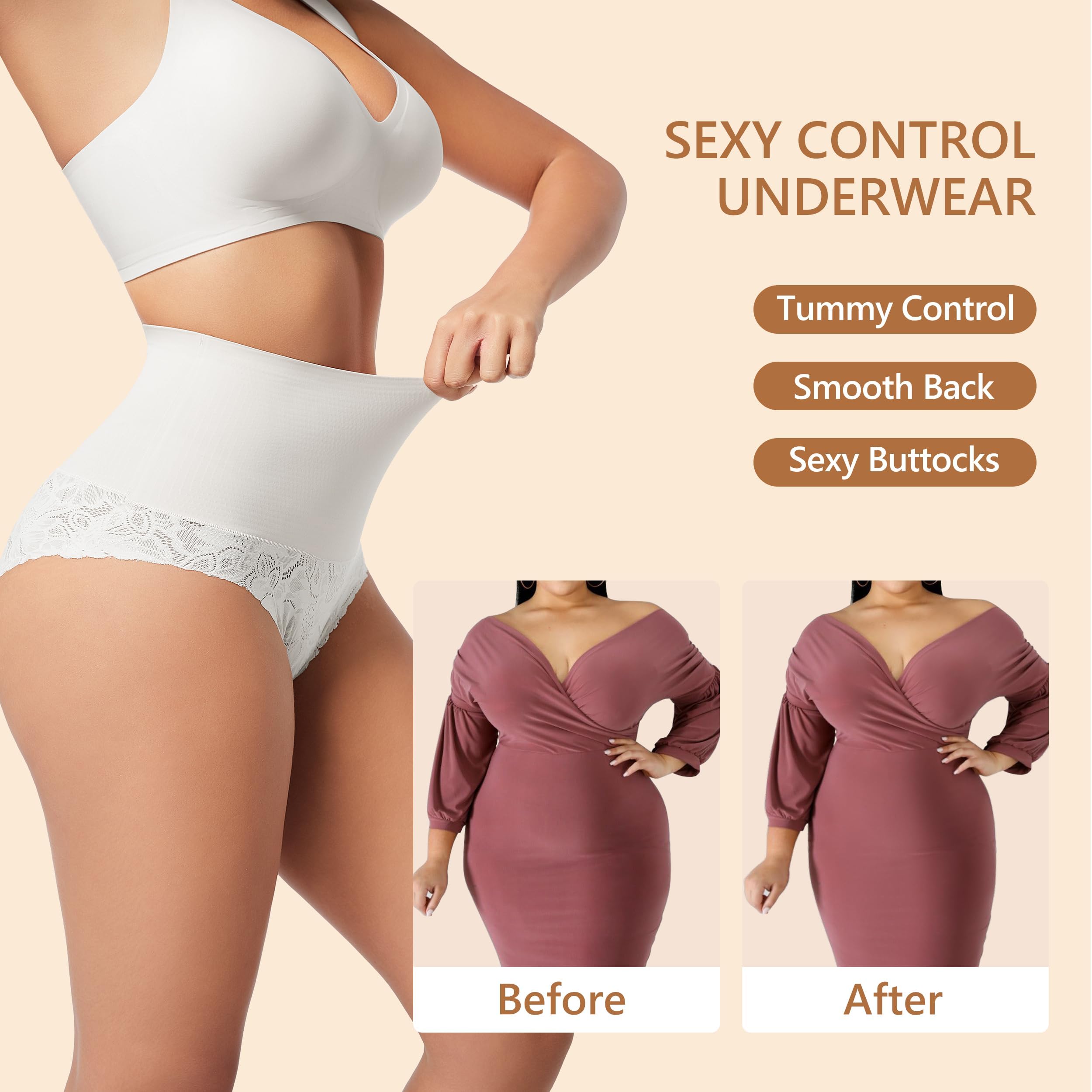HBselect Shapewear Damen Bauchweg Unterhose, Spitze Miederhose Tanga Unterwäsche String Miederslip Figurformende Hoher Taille Miederpants Unterbauch Kontrolle Body Shaper